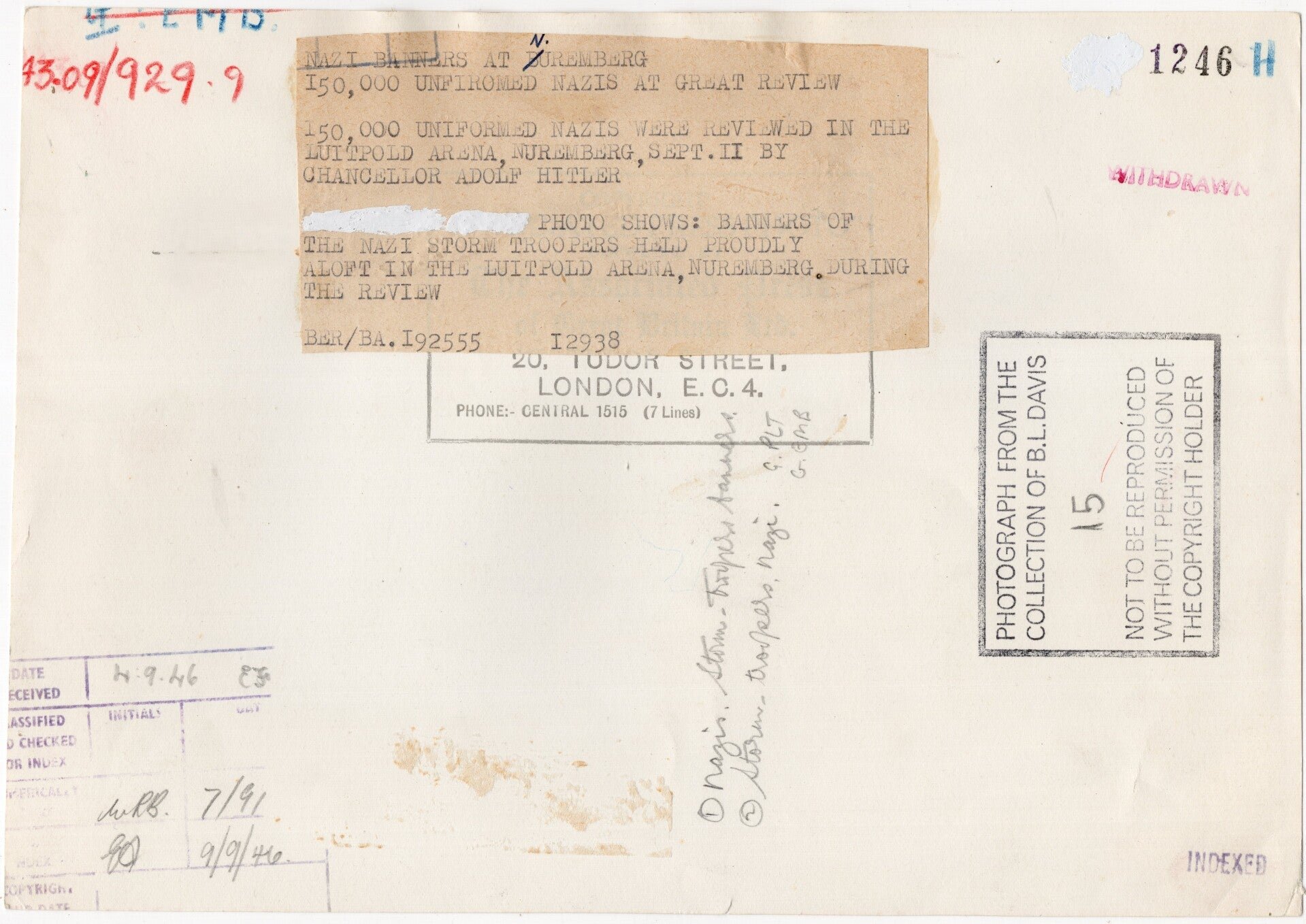 Original WW2 British Press Photo - German SA Deutschland Erwache flag bearers at Nuremberg during the Reichsparteitag — image 2