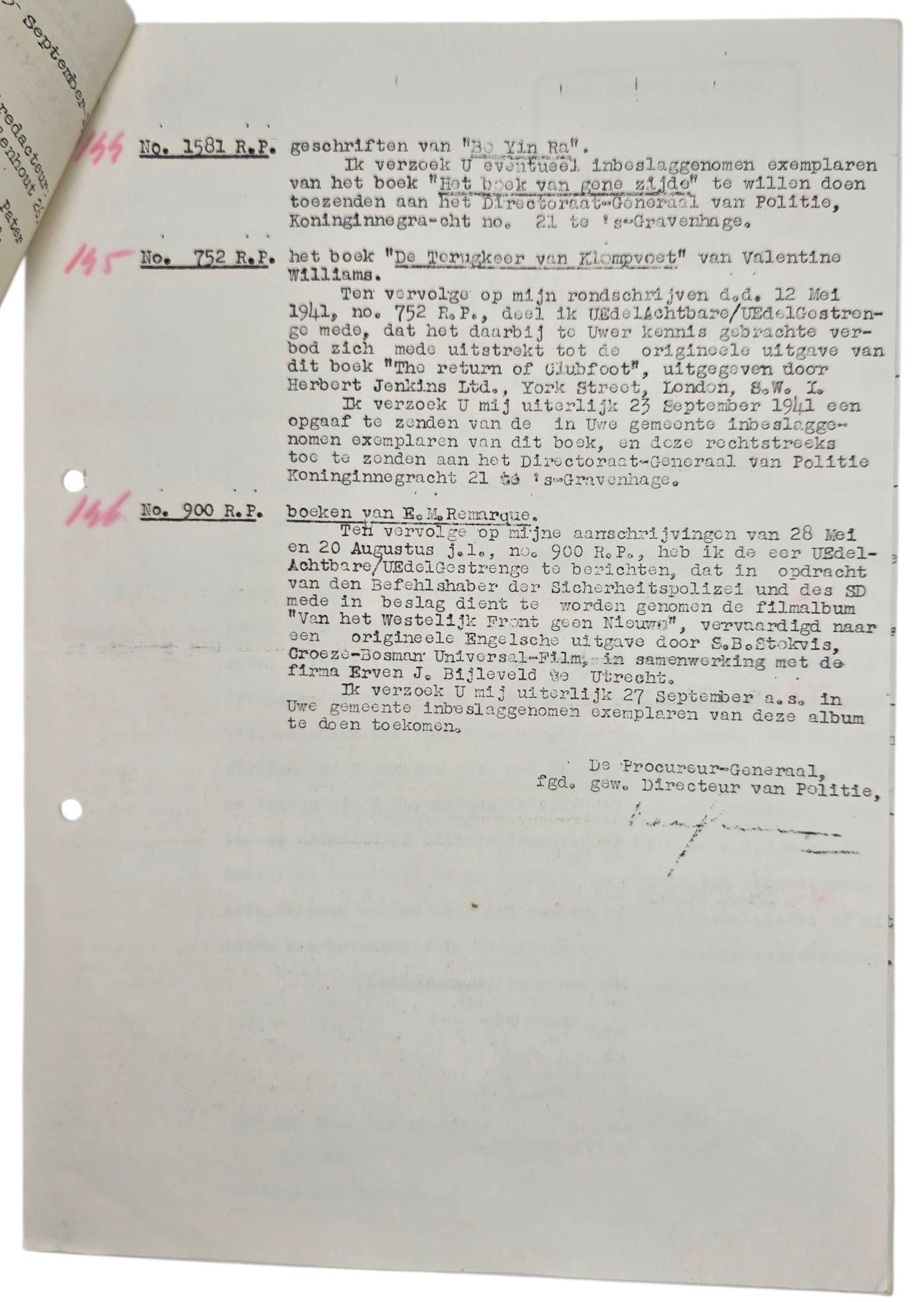 Original WW2 Dutch Document - List of illegal publications, forbidden by SS Police Dr. Harster, Krimpen a/d IJssel (1941) — image 3