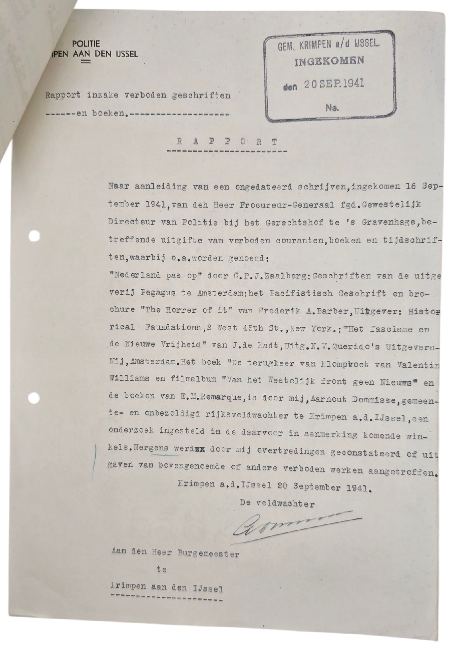 Original WW2 Dutch Document - List of illegal publications, forbidden by SS Police Dr. Harster, Krimpen a/d IJssel (1941) — image 4