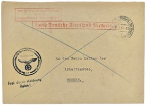Original WW2 Dutch Document - Envelope Reichskommissar, Arbeitsamt Dordrecht, Bremen …