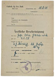 Original WW2 German Document - Fallschirmjäger Ersatz Batl. Ärztliche Bescheinigung, …