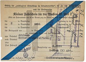 Original WW2 German Document - Kleiner Fahrschein für die Waffen …