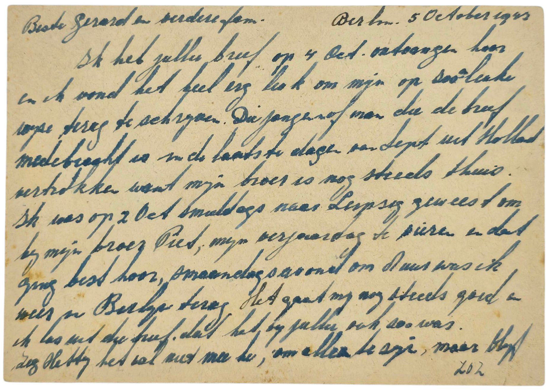 Original WW2 Dutch Document - Letter from a Dutch labourer in Berlin to Rotterdam (1943) — image 2