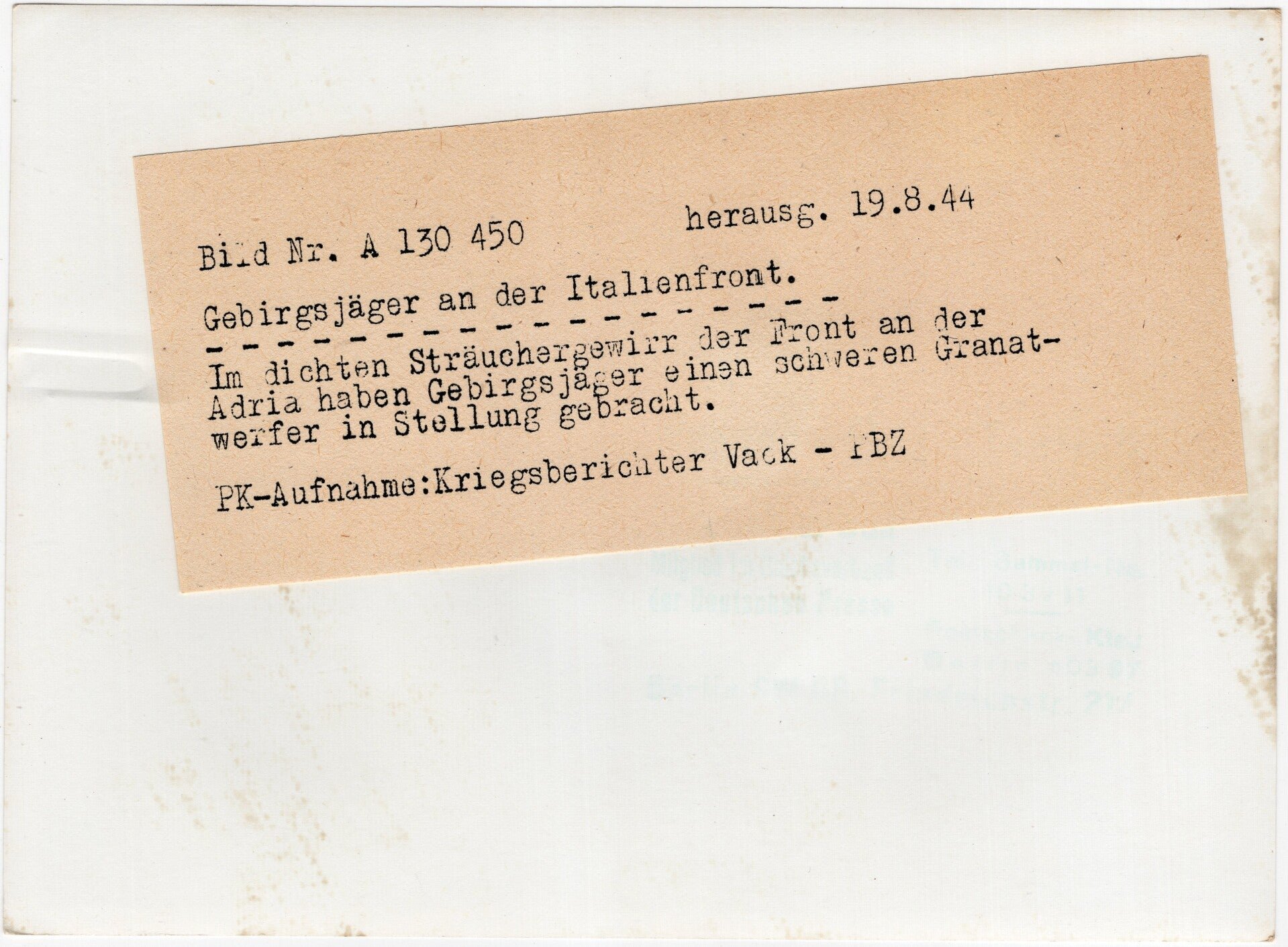 Original WW2 German Press Photo - Gebirgsjäger with a grenade launcher, Italian Front (1944) — image 2