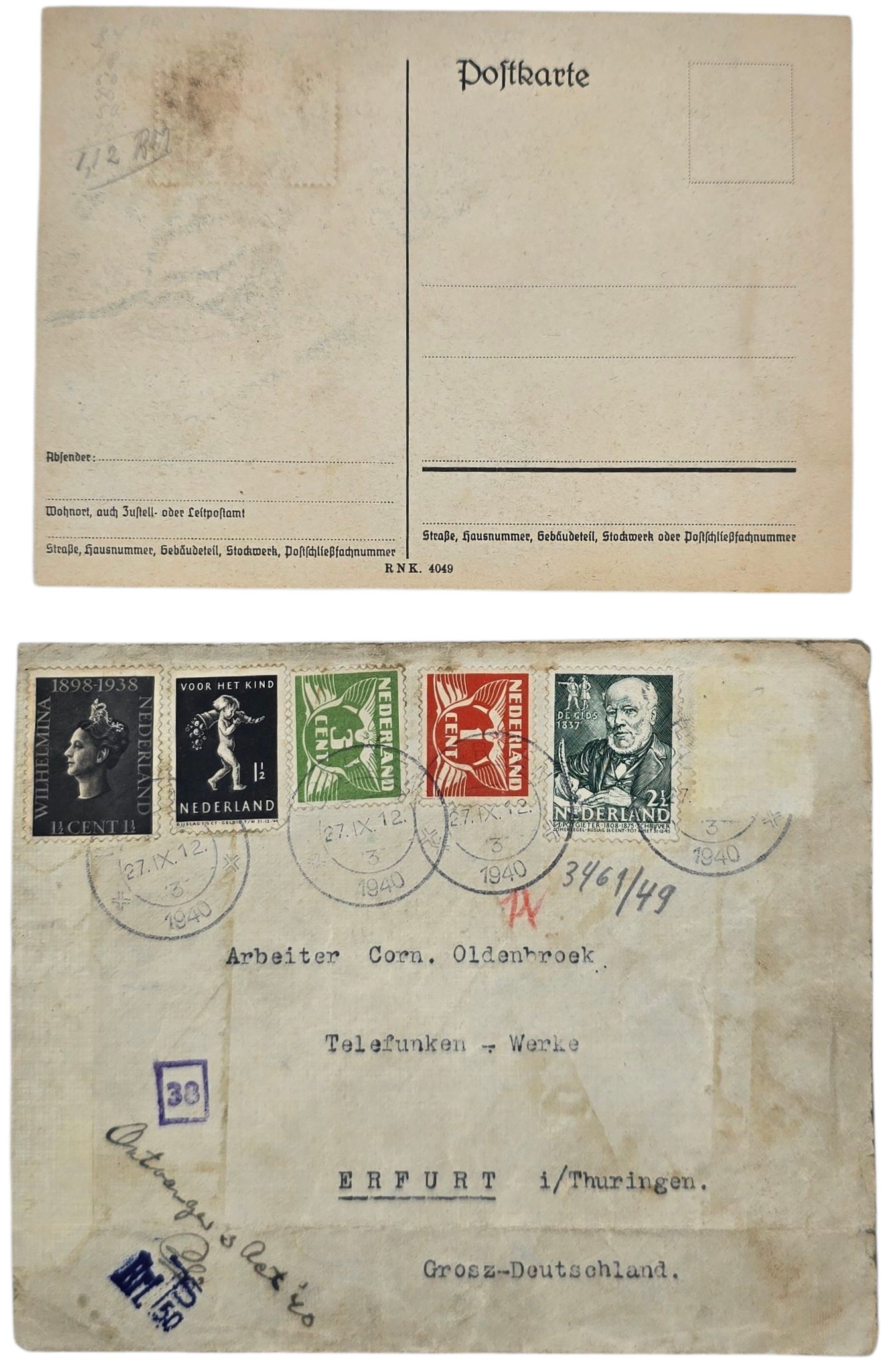 Original WW2 Dutch Collaboration Document - Envelope with stamp NSB Hou Zee Leest Vova (1940) — image 2