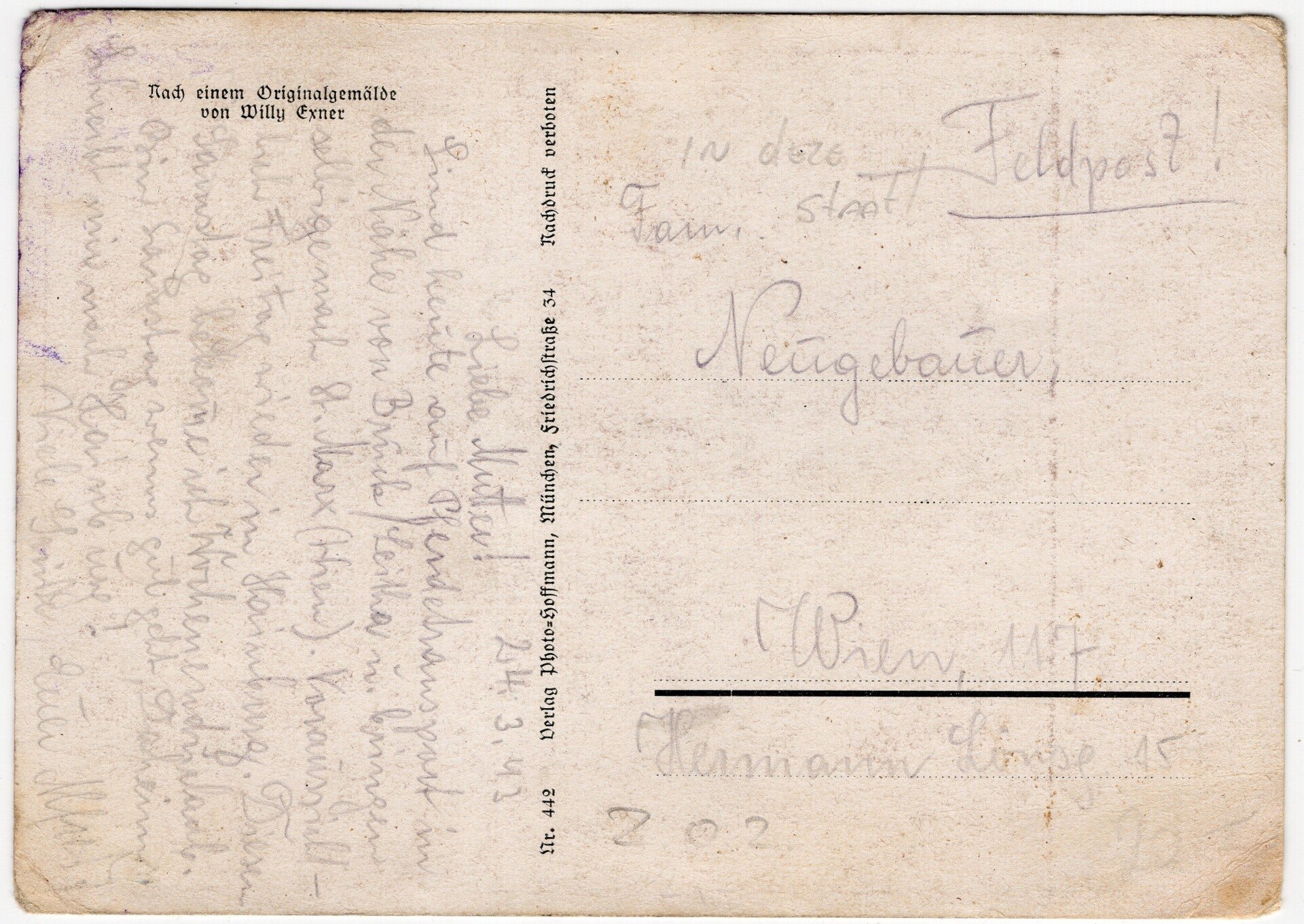 Original WW2 German Postcard - Adolf Hitler portrait, Willy Exner — image 2