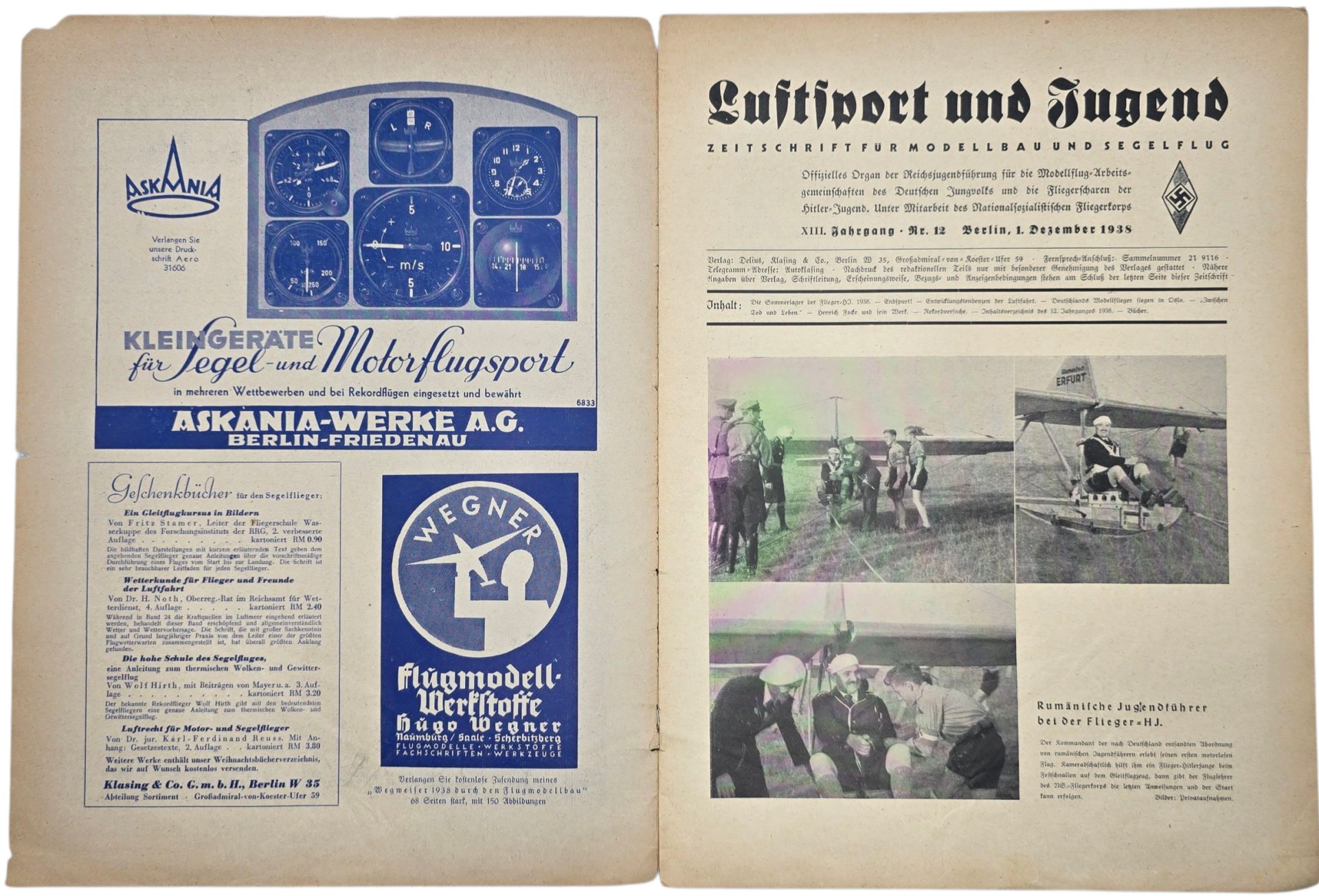 Original WW2 German Magazine - Luftsport und Jugend, 8th Year No 12 (1938) — image 2