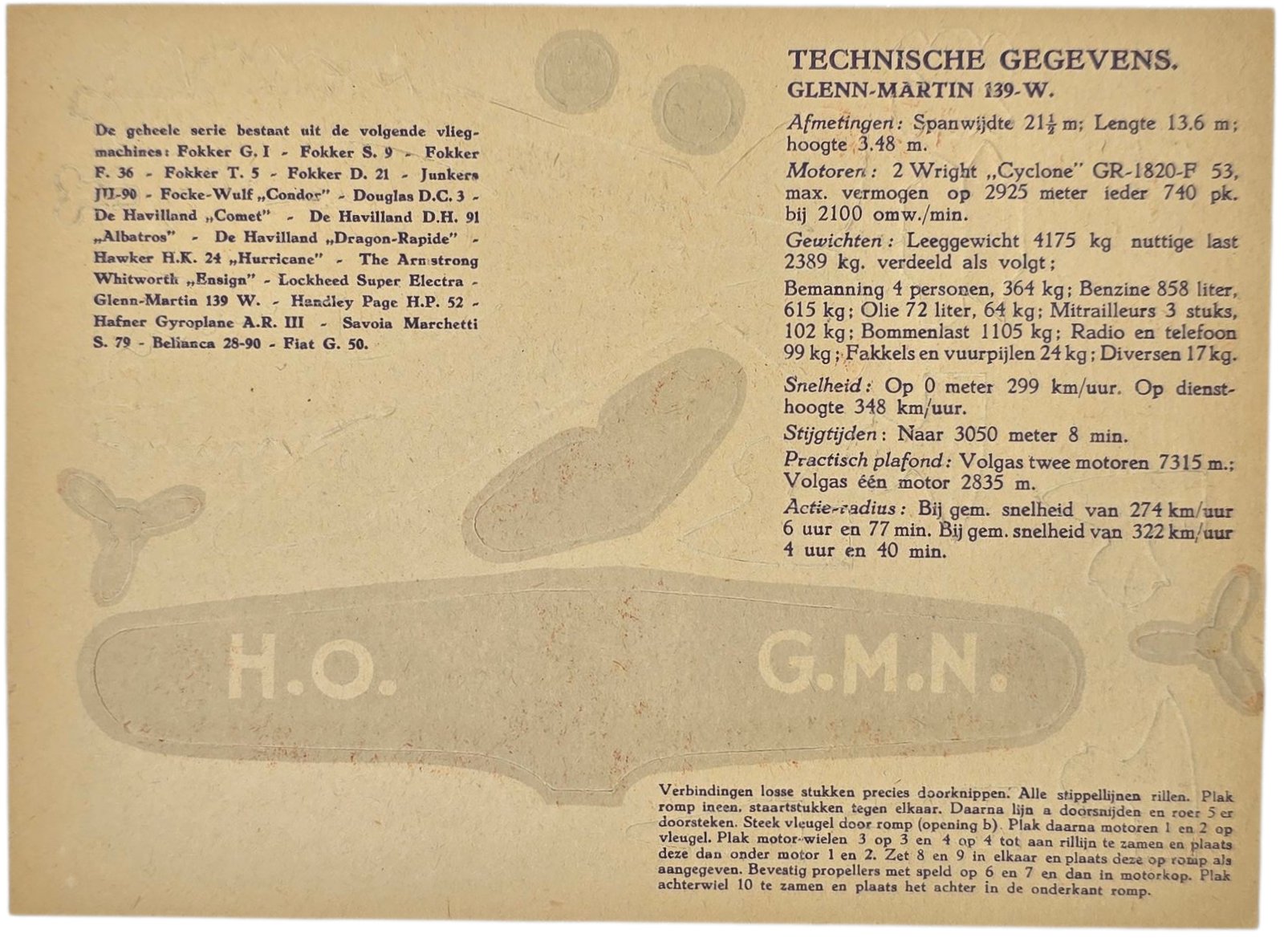 Original WW2 Dutch Document - Honig building kit airplane Glenn Martin 139-W (1939) — image 2