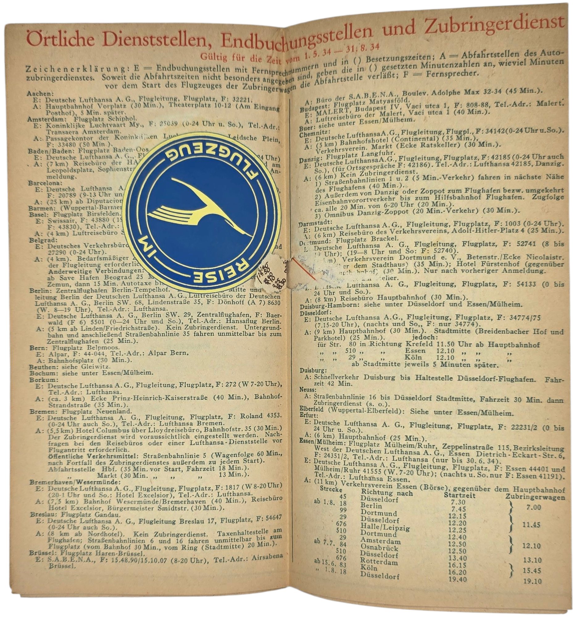 Original WW2 German Document - Deutsche Lufthansa Sommflugplan (1934) — image 2