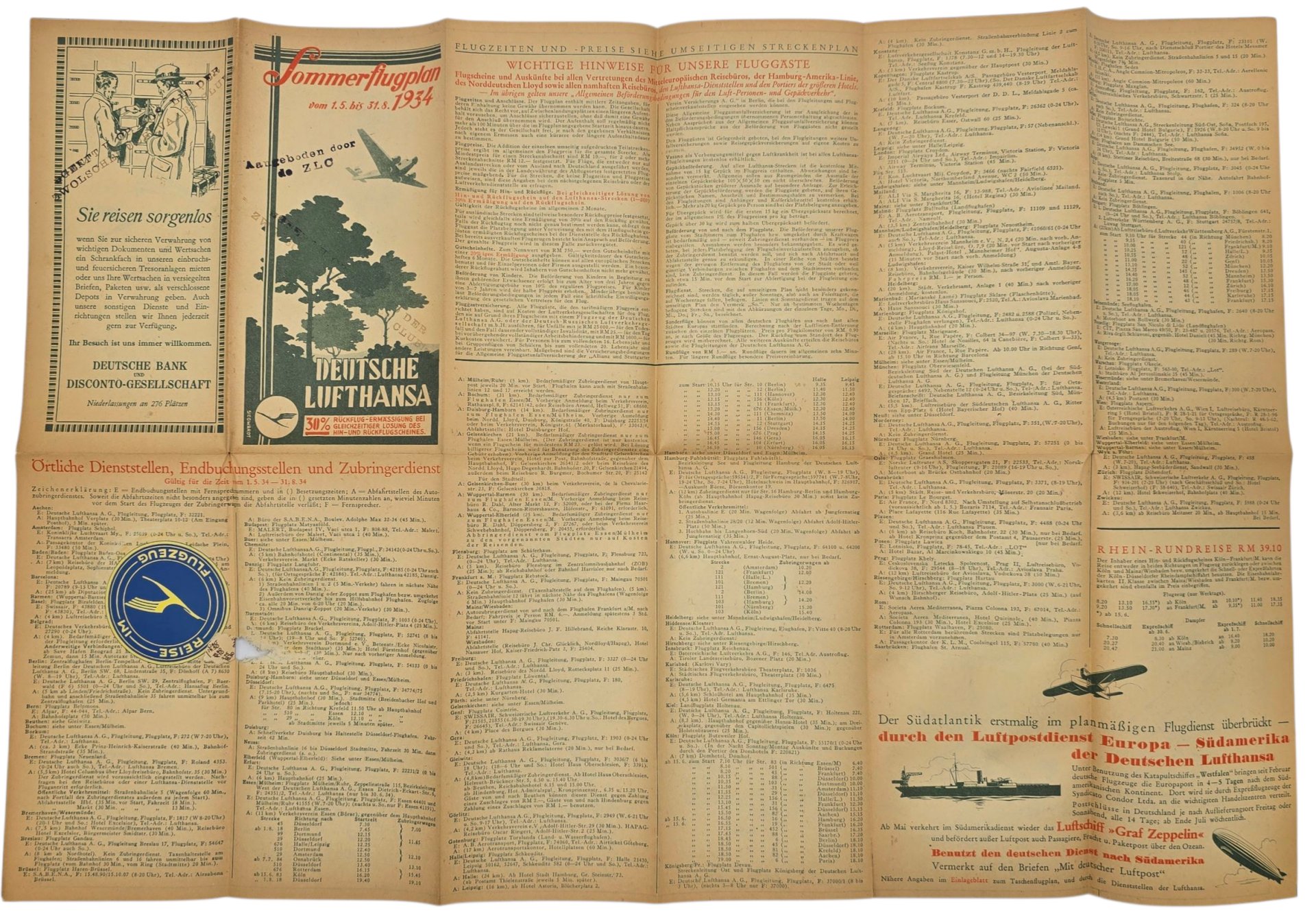 Original WW2 German Document - Deutsche Lufthansa Sommflugplan (1934) — image 4