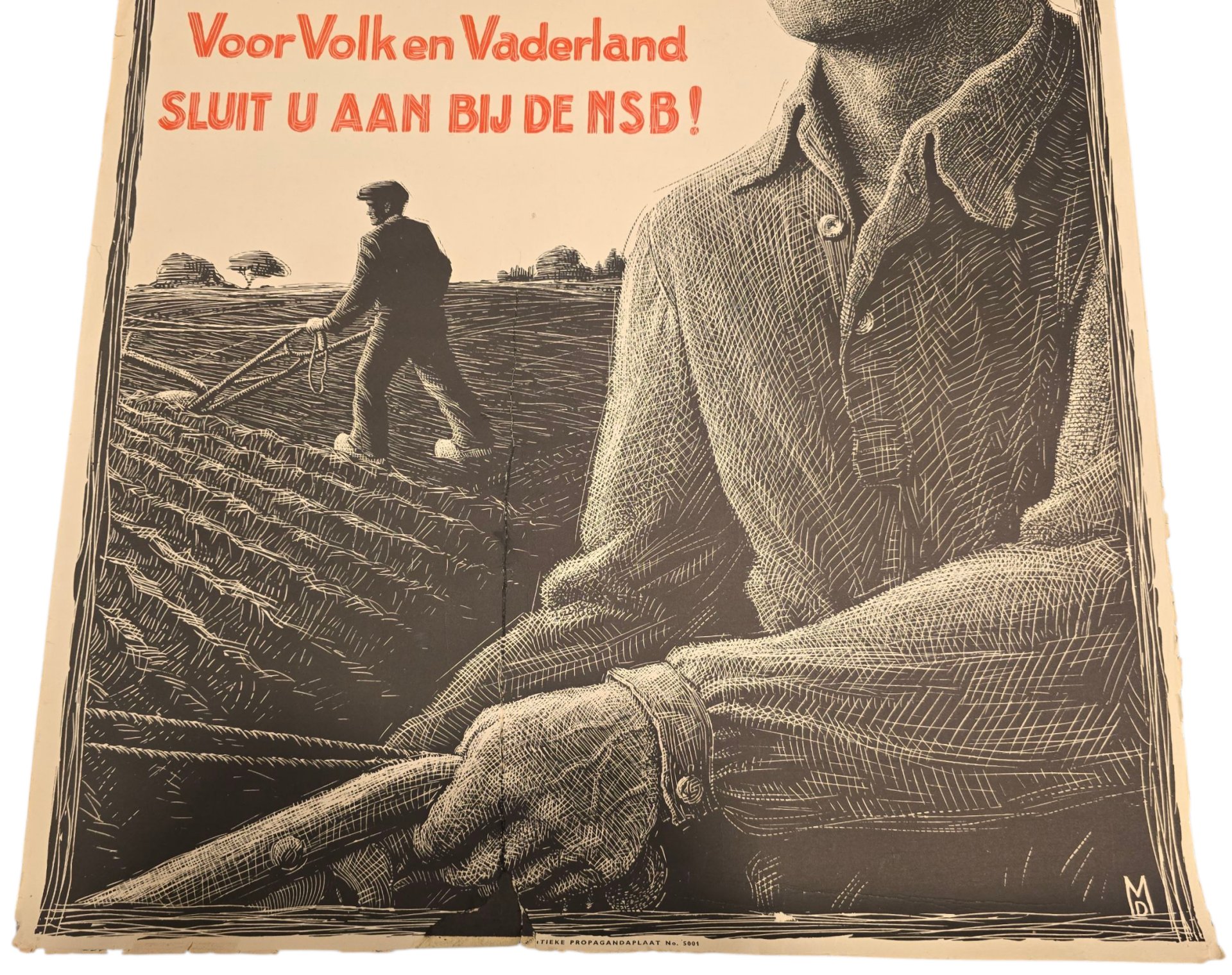 Original WW2 Dutch Collaboration NSB Poster - De Hand aan den ploeg NSB, Dirk Hendrik Melck — image 3