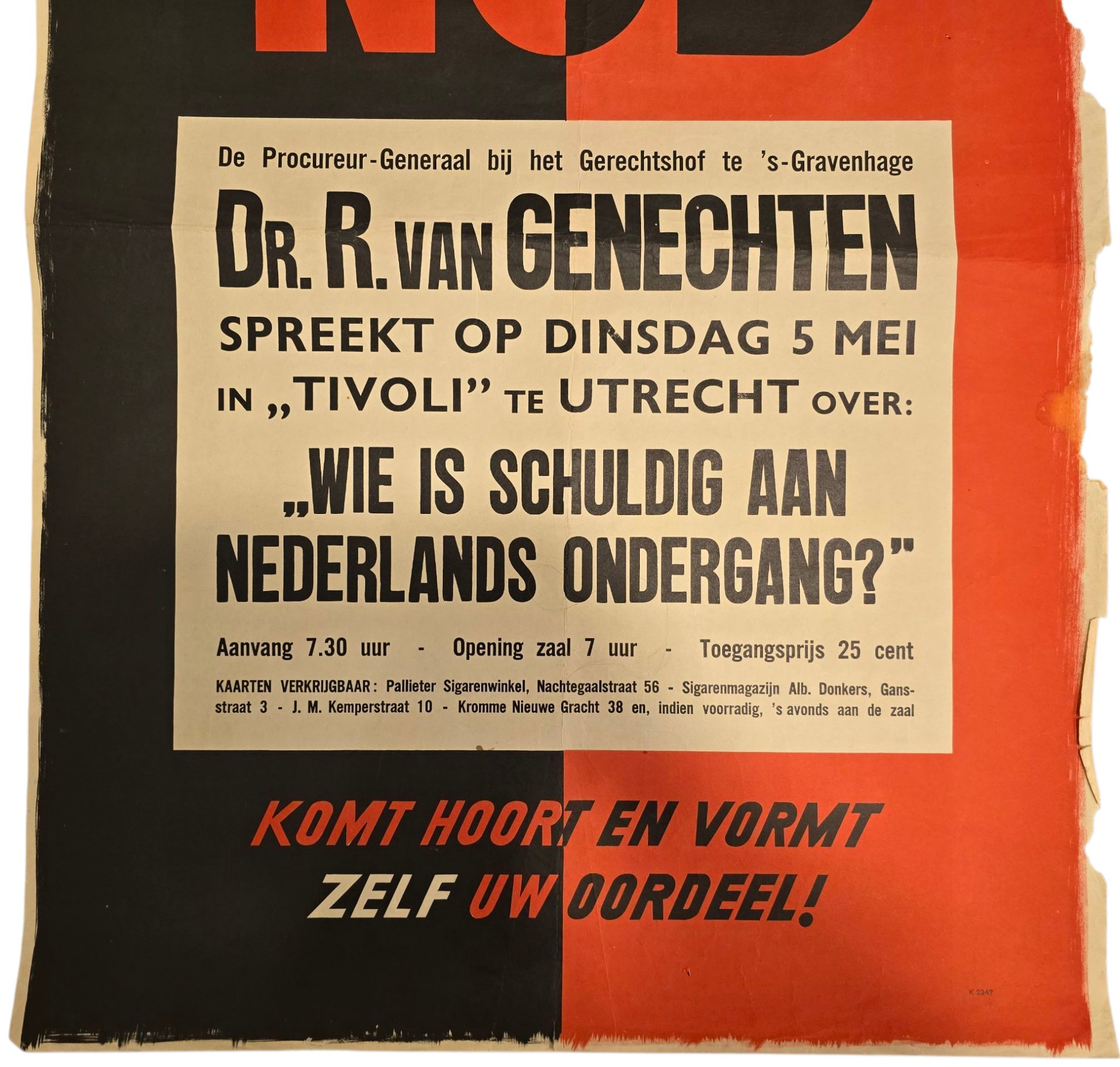 Original WW2 Dutch Collaboration NSB Poster - Public Gathering NSB Tivoli, Utrecht, R. van Genechten (1942) — image 3