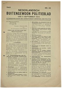 Original WW2 Dutch Document - Nederlandsch Buitengewoon Politieblad Nr. 33 …