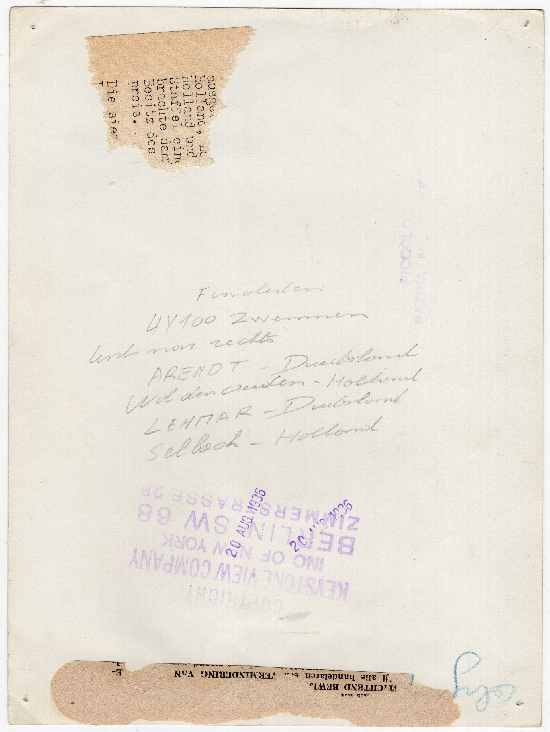 Original WW2 German Press Photo - Olympics, Olympic Games, swimming Dutch and German teams, Berlin (1936) — image 2