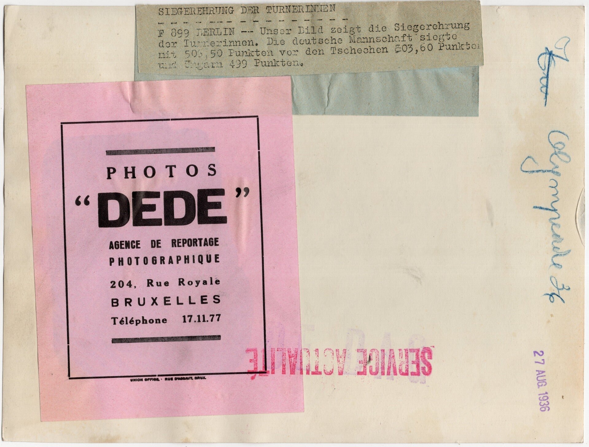 Original WW2 German Press Photo - Olympics, Olympic Games, Hungarian and German salute, Berlin (1936) — image 2