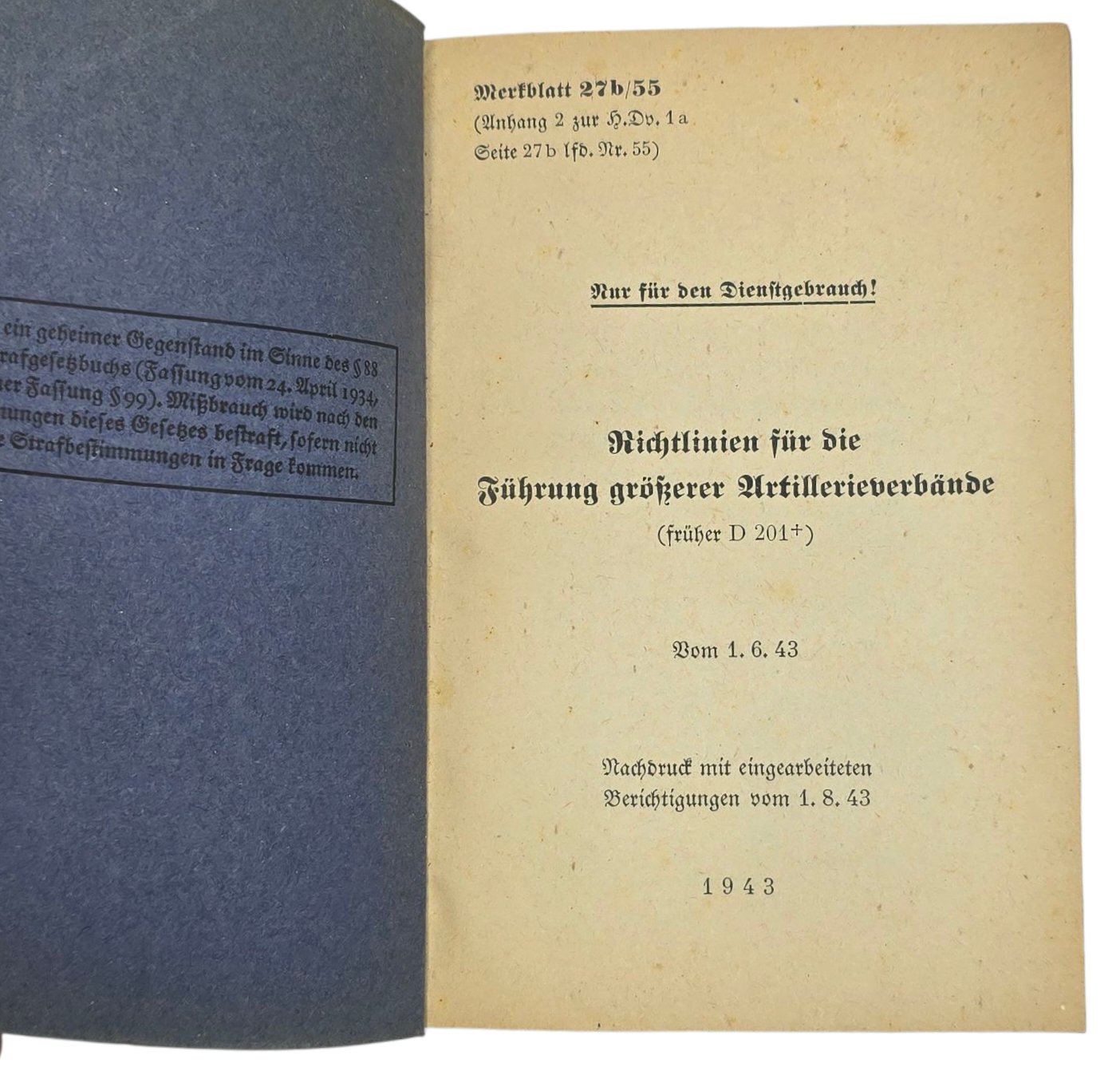 Original WW2 German Book - Richtlinien für die Führung grösserer Artillerieverbände 27b/55 (1943) — image 2