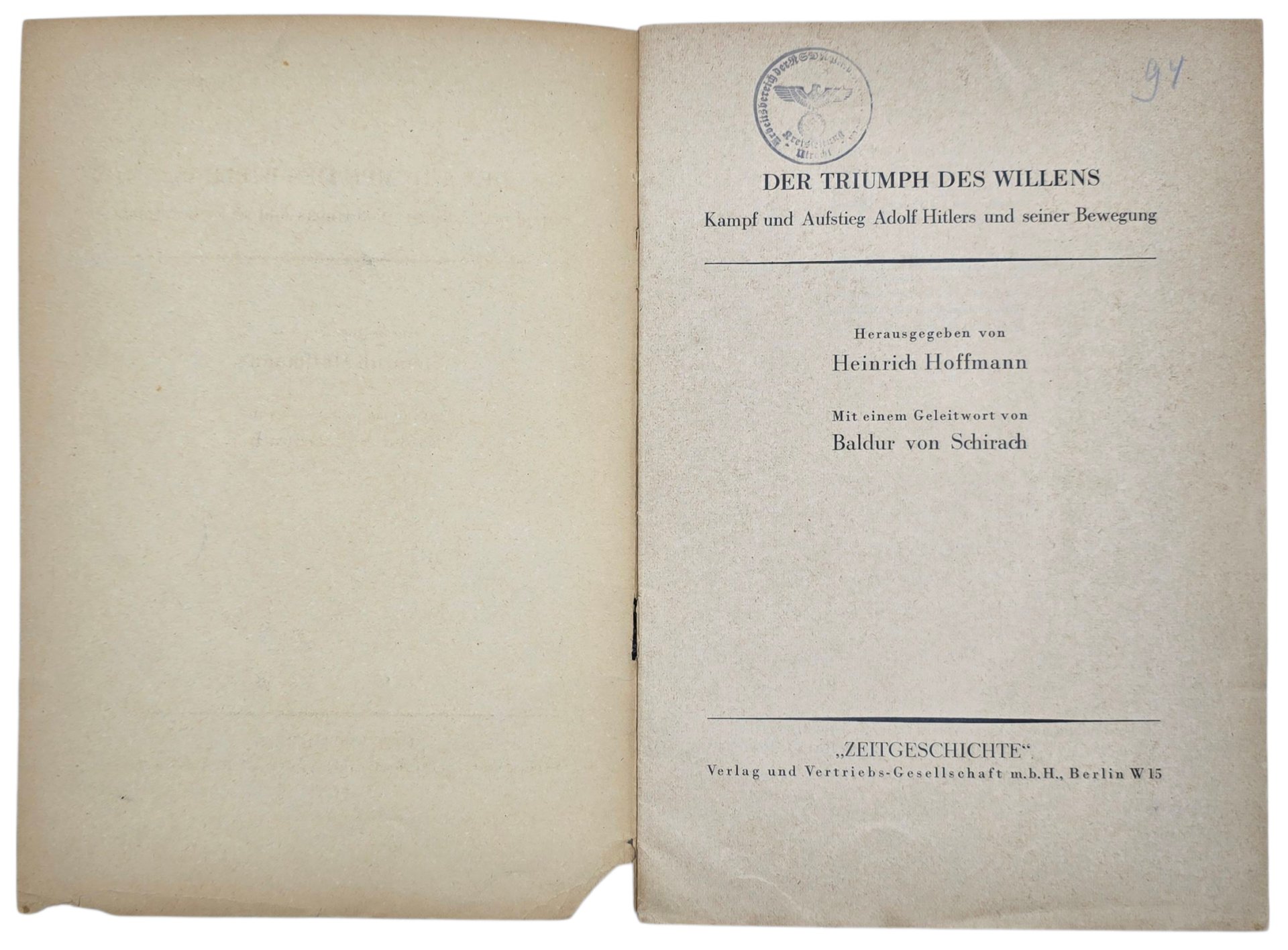 Original WW2 German Brochure - Der Triumph des Willens, Heinrich Hoffmann, NSDAP Kreisleitung Utrecht (1933)1 — image 2