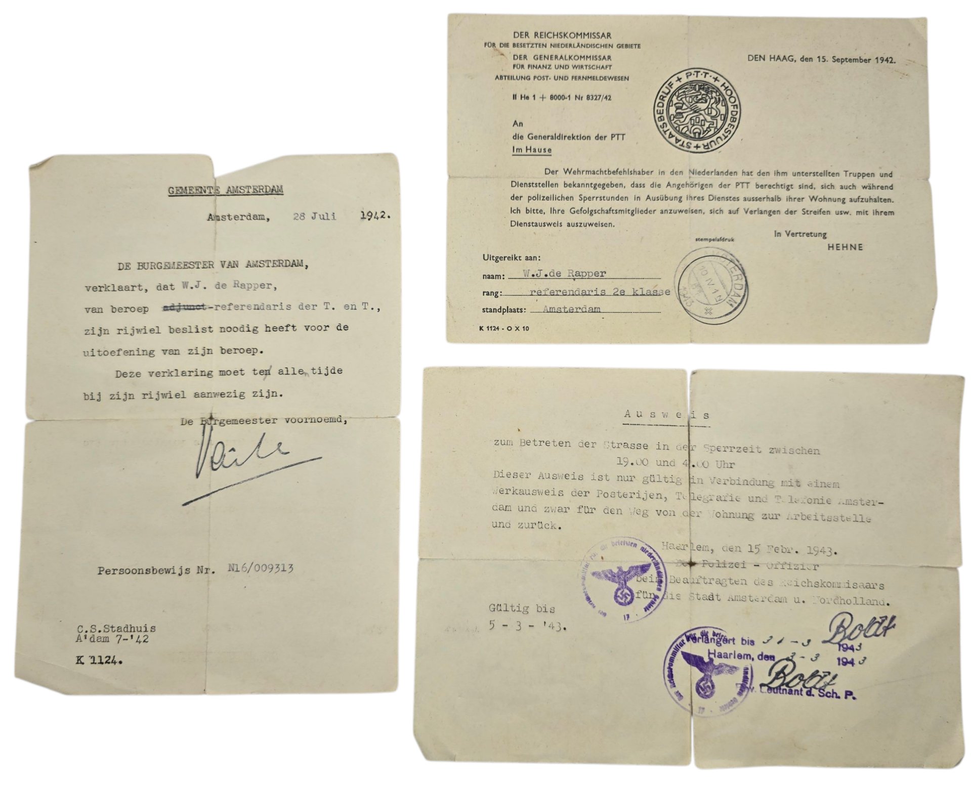 Original WW2 Dutch Document - ID card set PTT worker Amsterdam Nieuwer Amstel (1942- 1944) — image 6