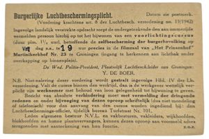 Original WW2 Dutch LBD Document - Luchtbeschermingsdienst guard work cinema …