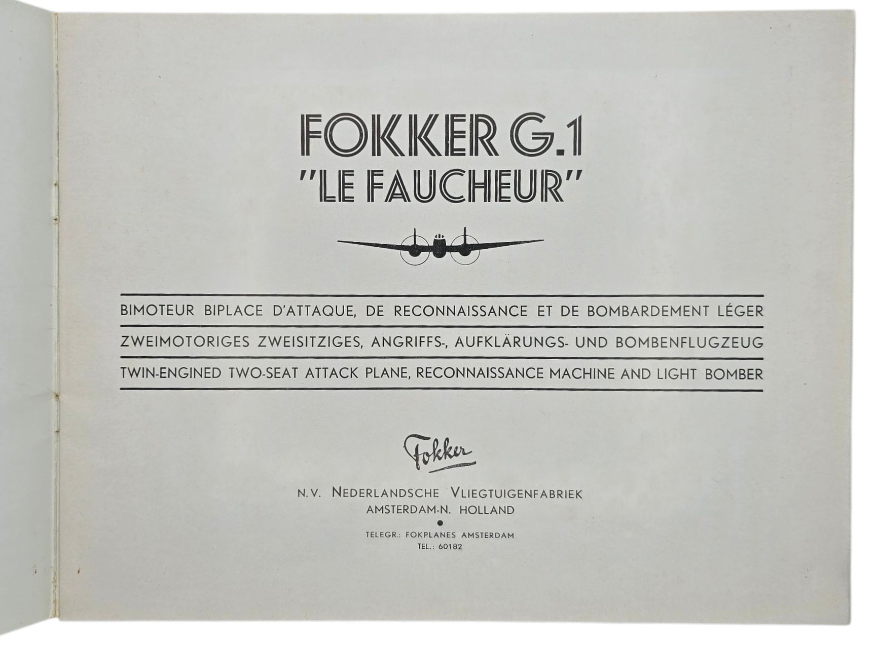 Original WW2 Dutch Brochure - Fokker G1 Le Faucheur airplane information brochure (1936) — image 2