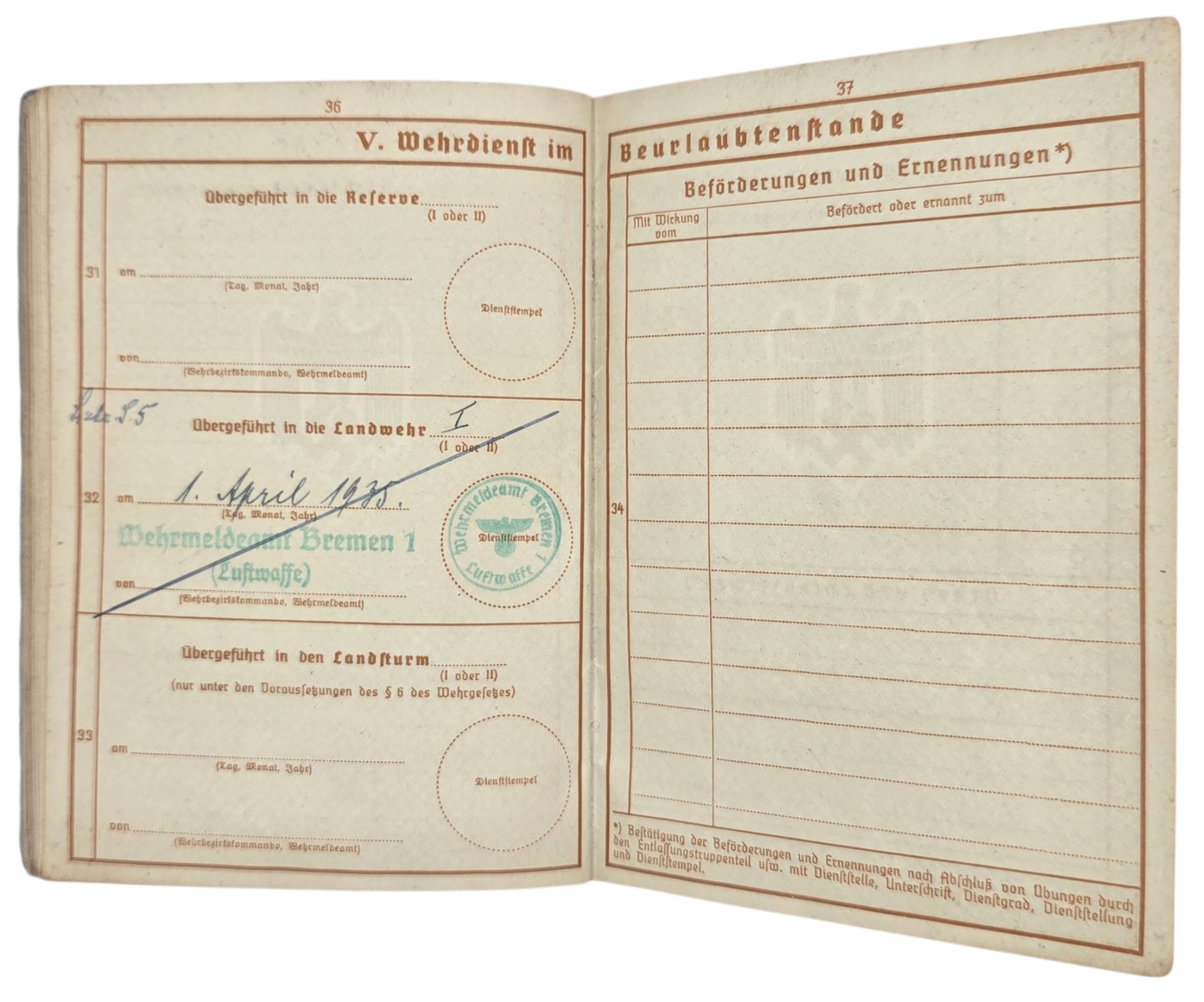 Original WW2 German ID Card - Wehrpass set Flaktransport Batterie 4 / 111, Flakabteilung 6, Luftgau Holland (1941) — image 19