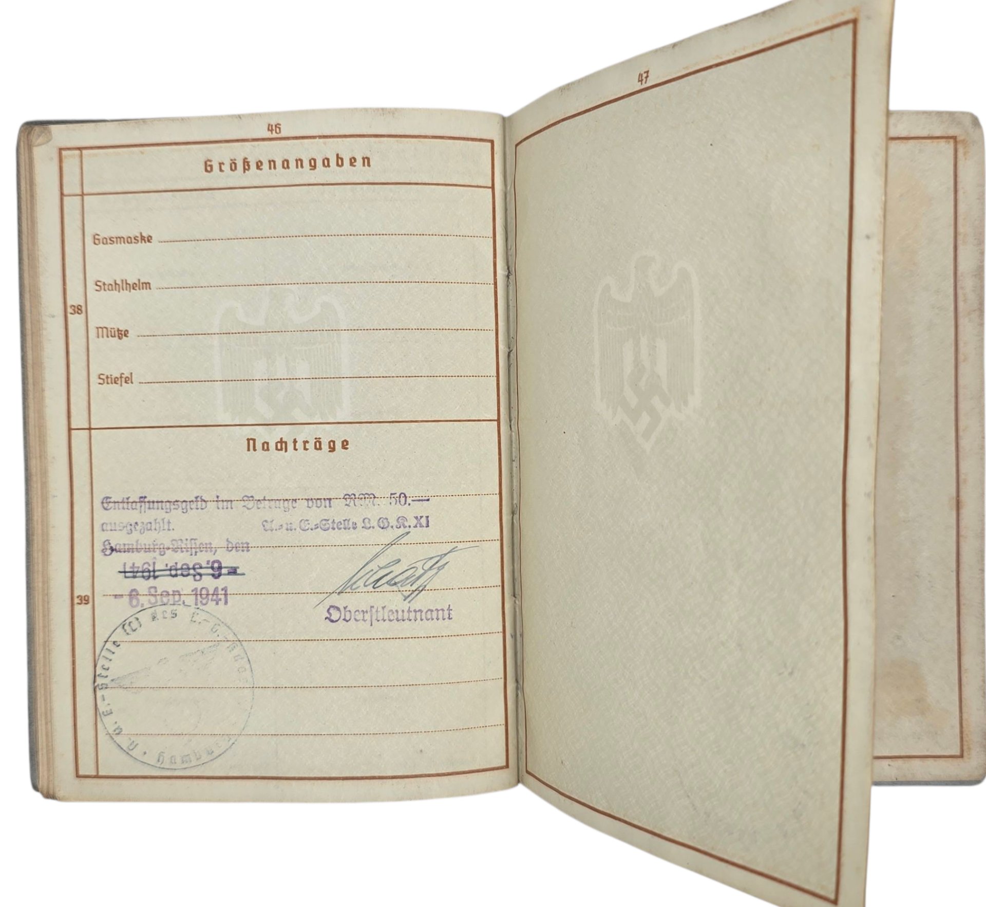 Original WW2 German ID Card - Wehrpass set Flaktransport Batterie 4 / 111, Flakabteilung 6, Luftgau Holland (1941) — image 20