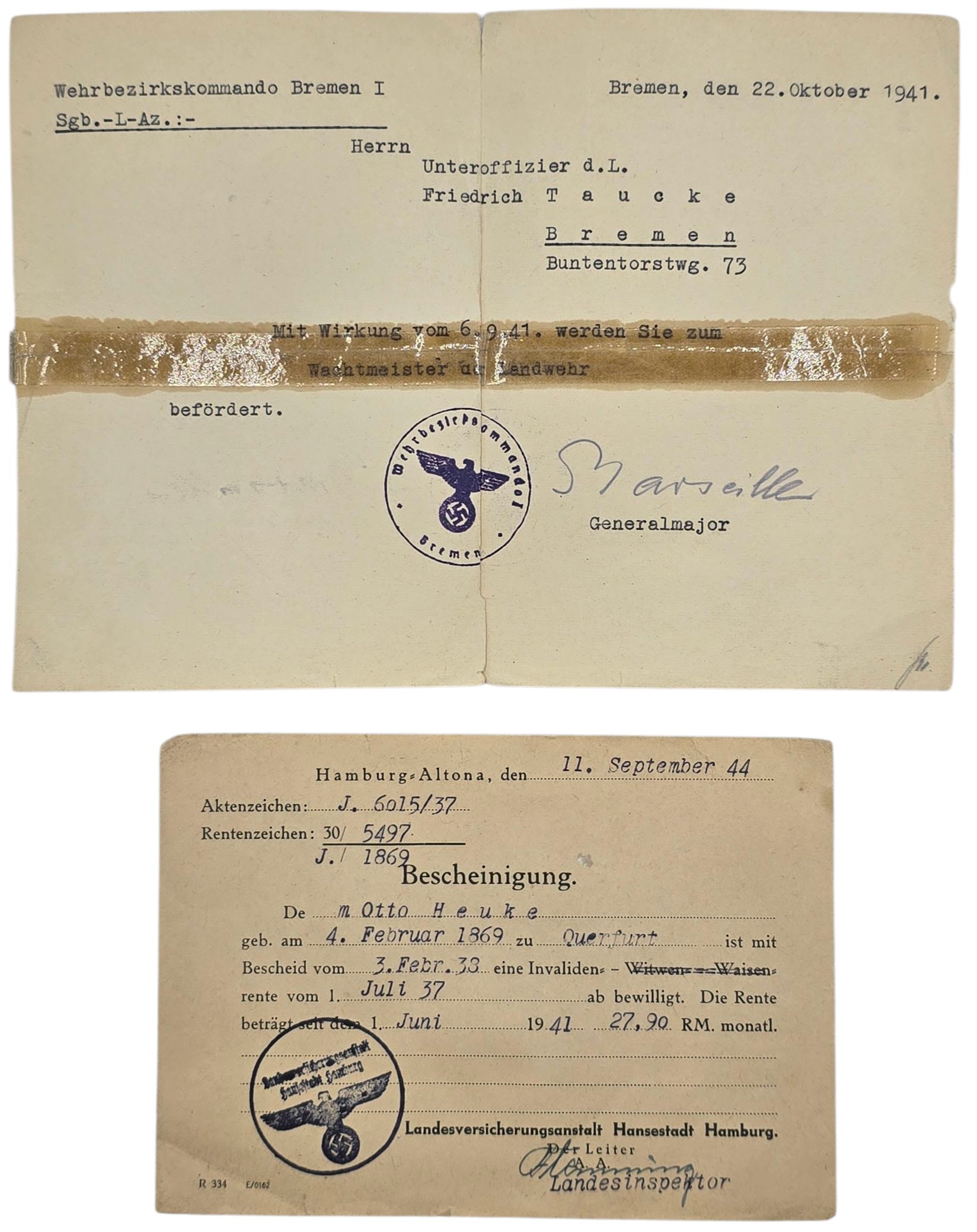 Original WW2 German ID Card - Wehrpass set Flaktransport Batterie 4 / 111, Flakabteilung 6, Luftgau Holland (1941) — image 4