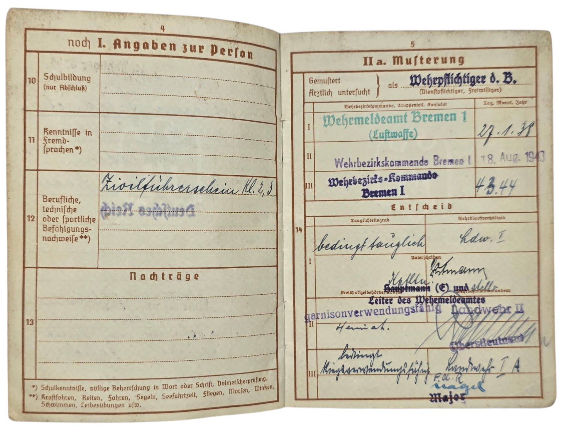 Original WW2 German ID Card - Wehrpass set Flaktransport Batterie 4 / 111, Flakabteilung 6, Luftgau Holland (1941) — image 9