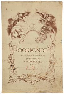 Original WW2 Dutch Collaboration NSB Document - NSB Citation Oorkonde …