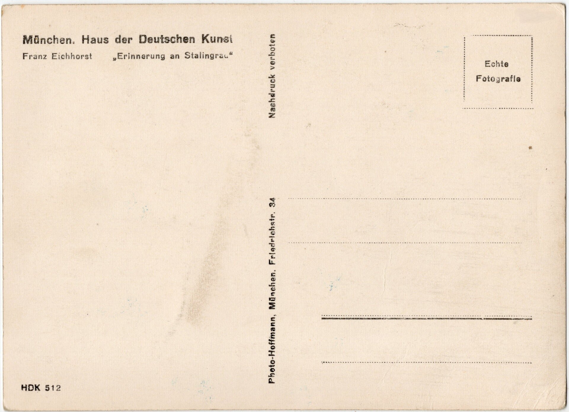 Original WW2 German Postcard - Erinnerung an Stalingrad, Franz Eichhorst — image 2