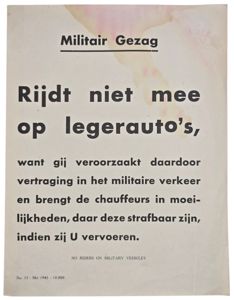 Original WW2 Dutch Liberation Poster - MG Militair Gezag No …