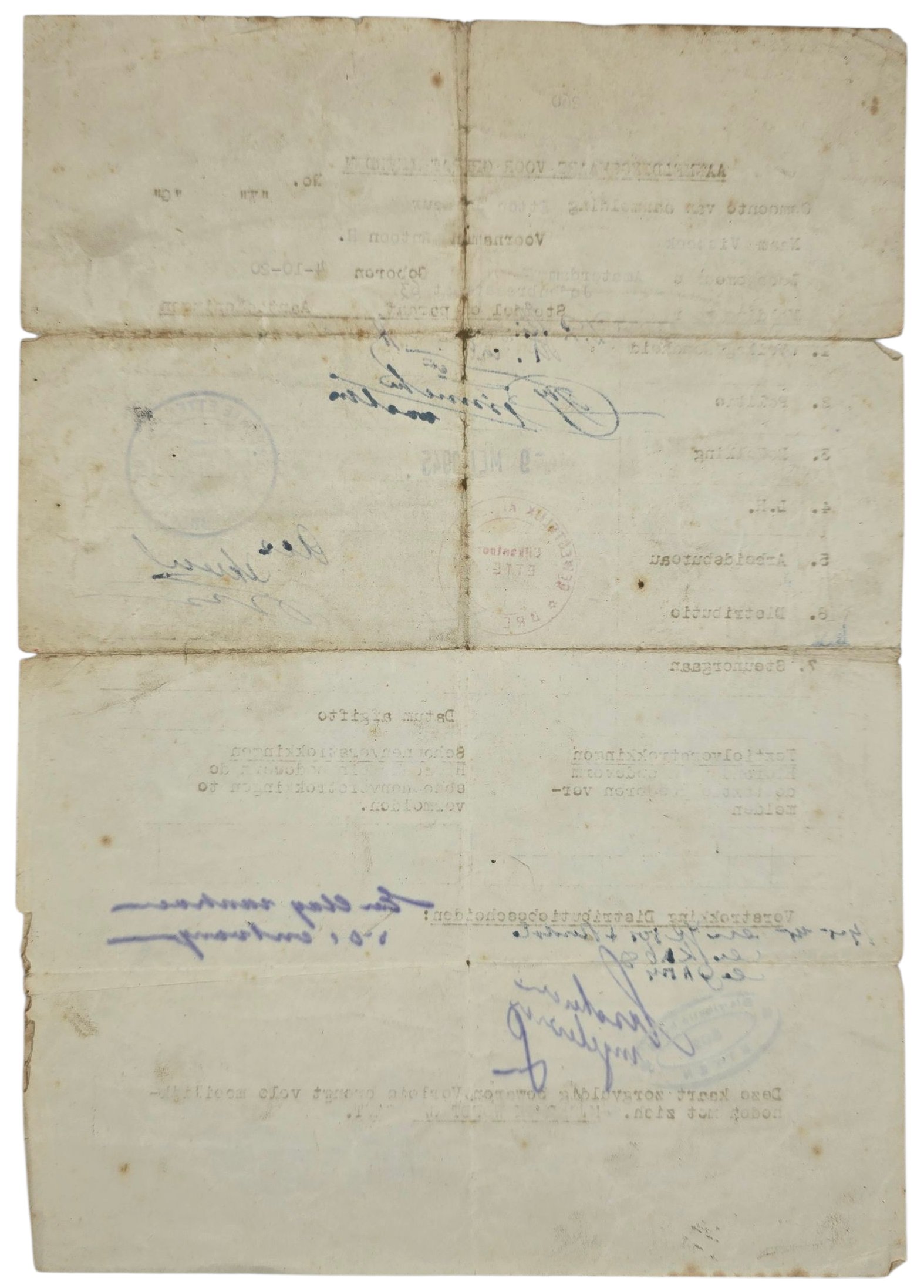Original WW2 Dutch Document - repatriate document Etten Leur Amsterdam (1945) — image 2