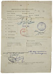 Original WW2 Dutch Document - repatriate document Etten Leur Amsterdam …