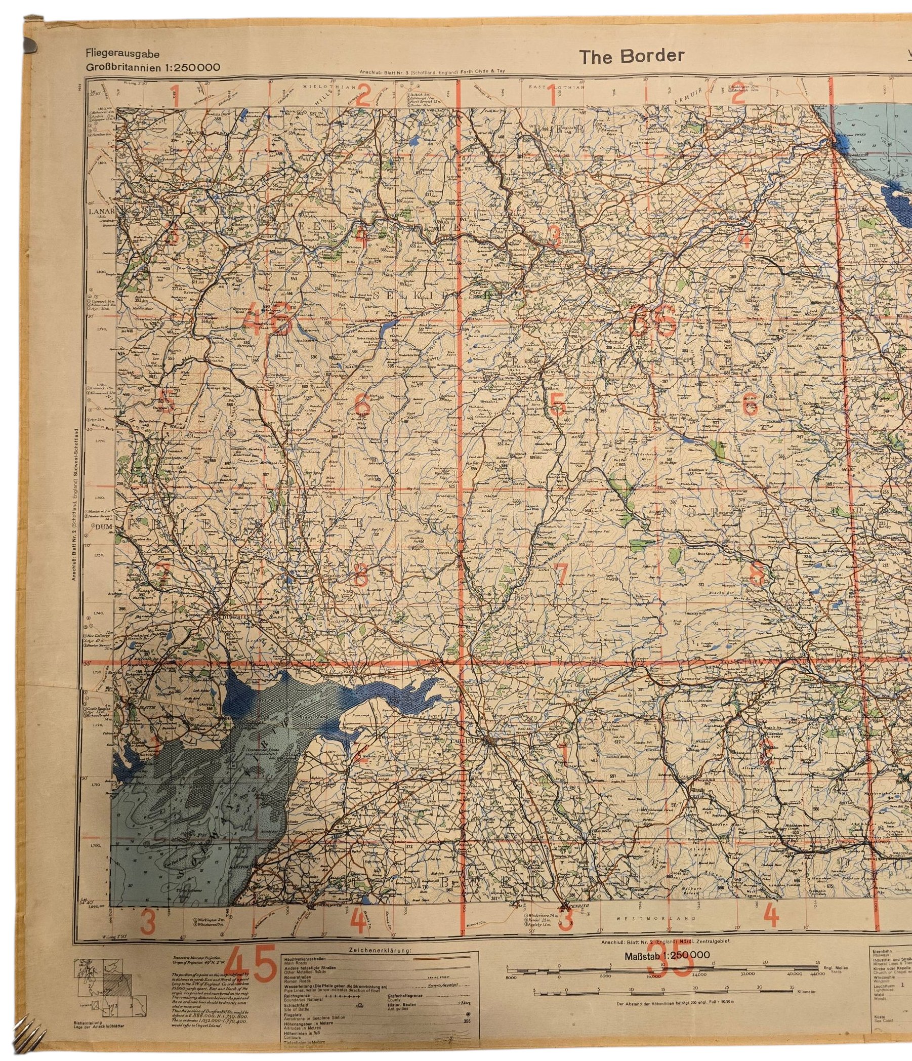 Original WW2 German Luftwaffe Map - Fliegerausgabe Great Britain England Nr. 1, The Border (1940) — image 2