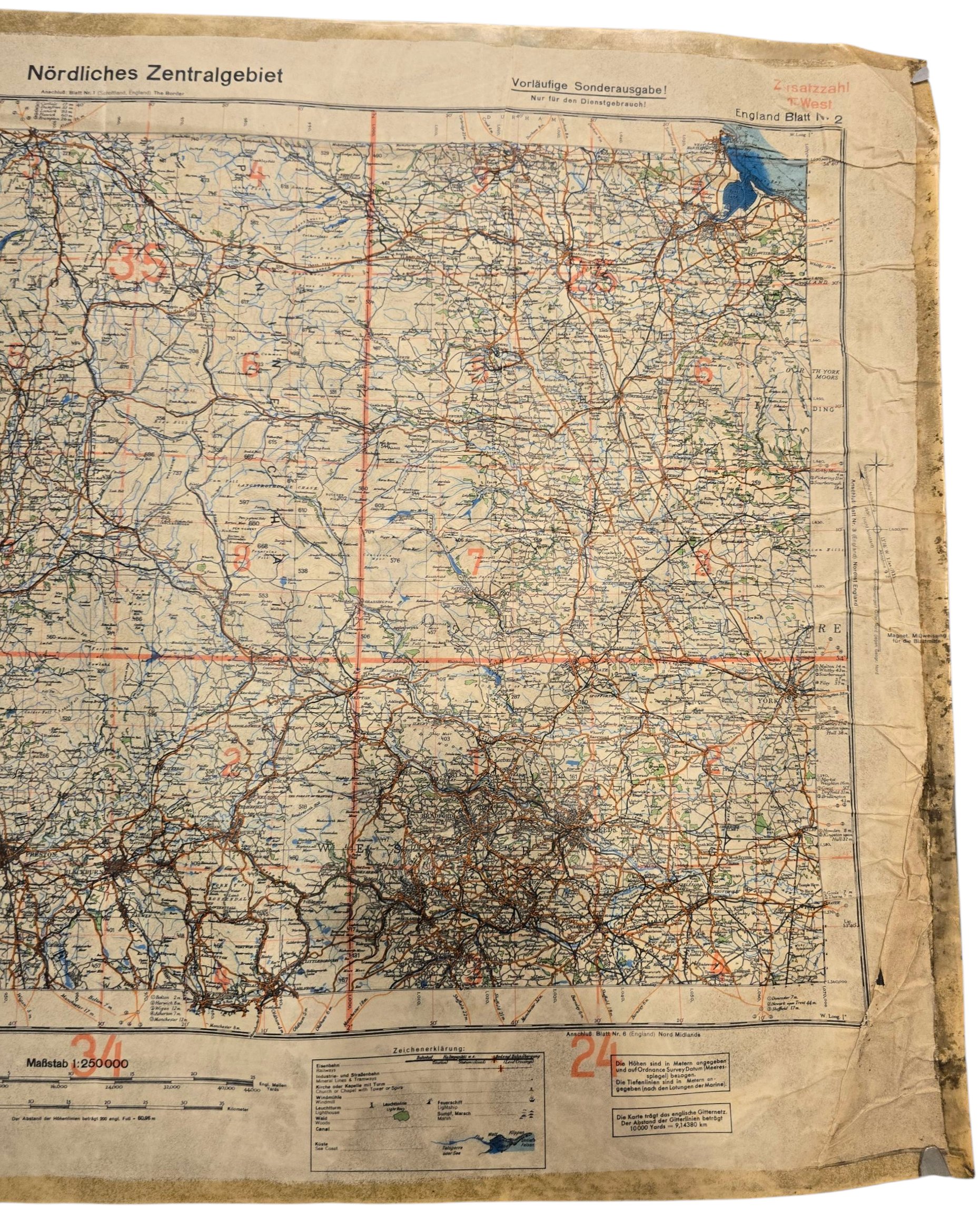 Original WW2 German Luftwaffe Map - Fliegerausgabe Great Britain England Nr. 2, Nördliches Zentralgebiet (1940) — image 3