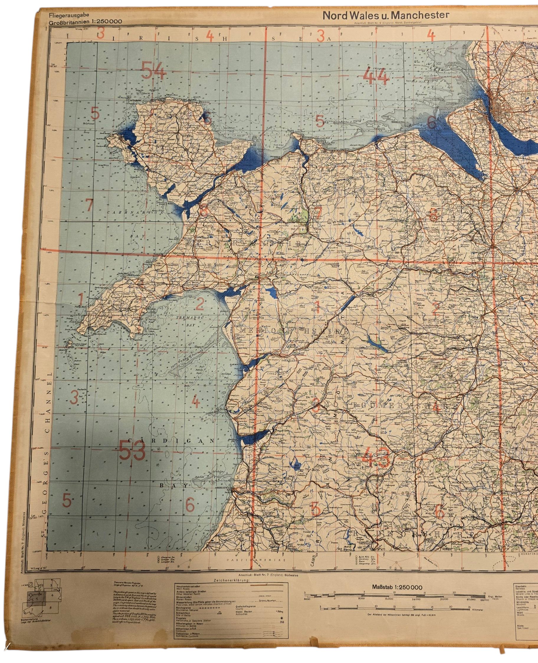 Original WW2 German Luftwaffe Map - Fliegerausgabe Great Britain England Nr. 4, Nord Wales u. Manchester (1940) — image 2
