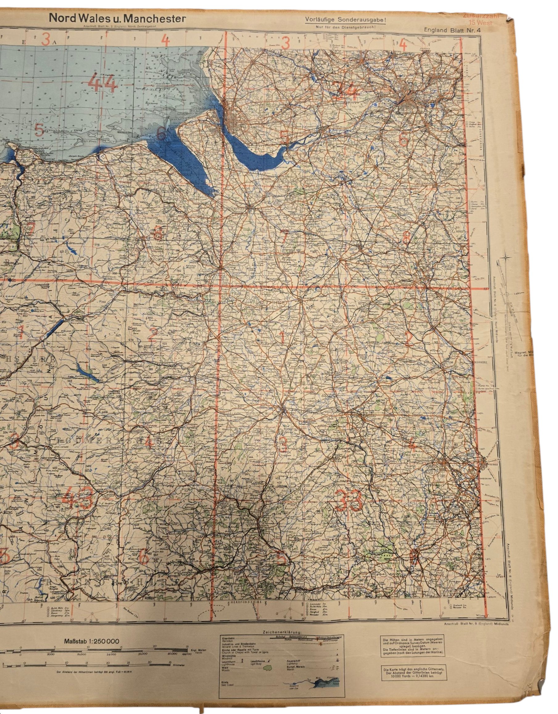 Original WW2 German Luftwaffe Map - Fliegerausgabe Great Britain England Nr. 4, Nord Wales u. Manchester (1940) — image 3