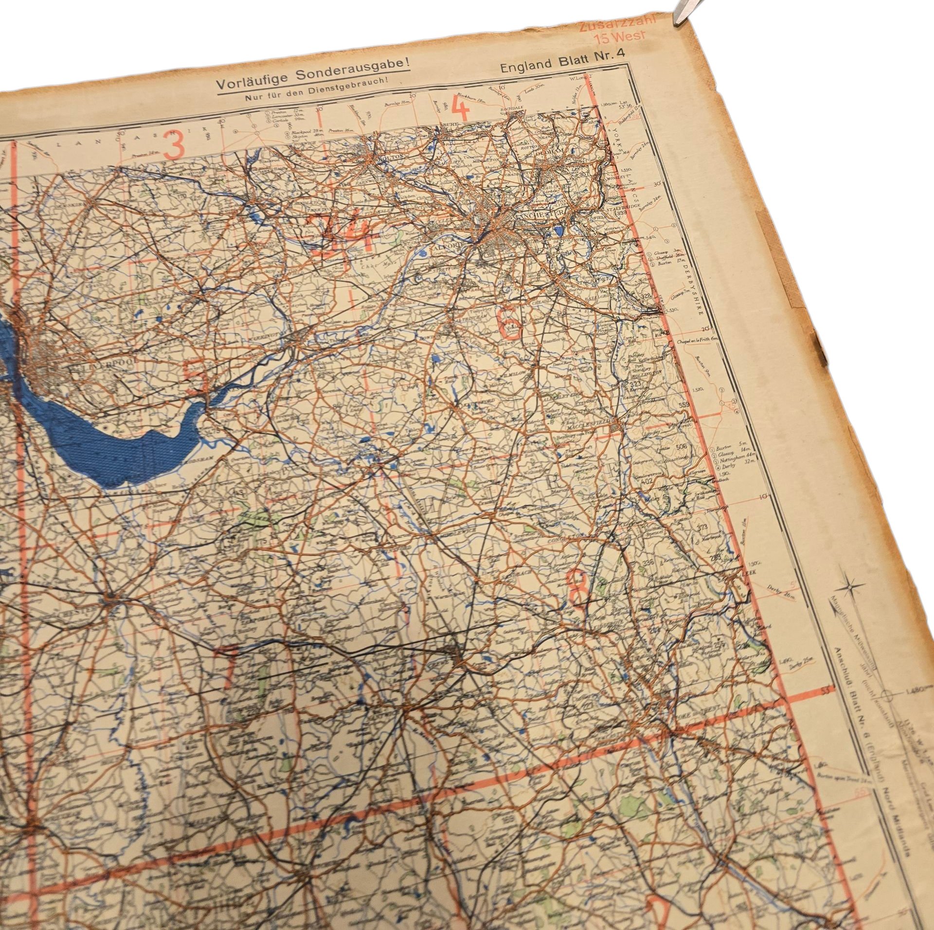 Original WW2 German Luftwaffe Map - Fliegerausgabe Great Britain England Nr. 4, Nord Wales u. Manchester (1940) — image 6