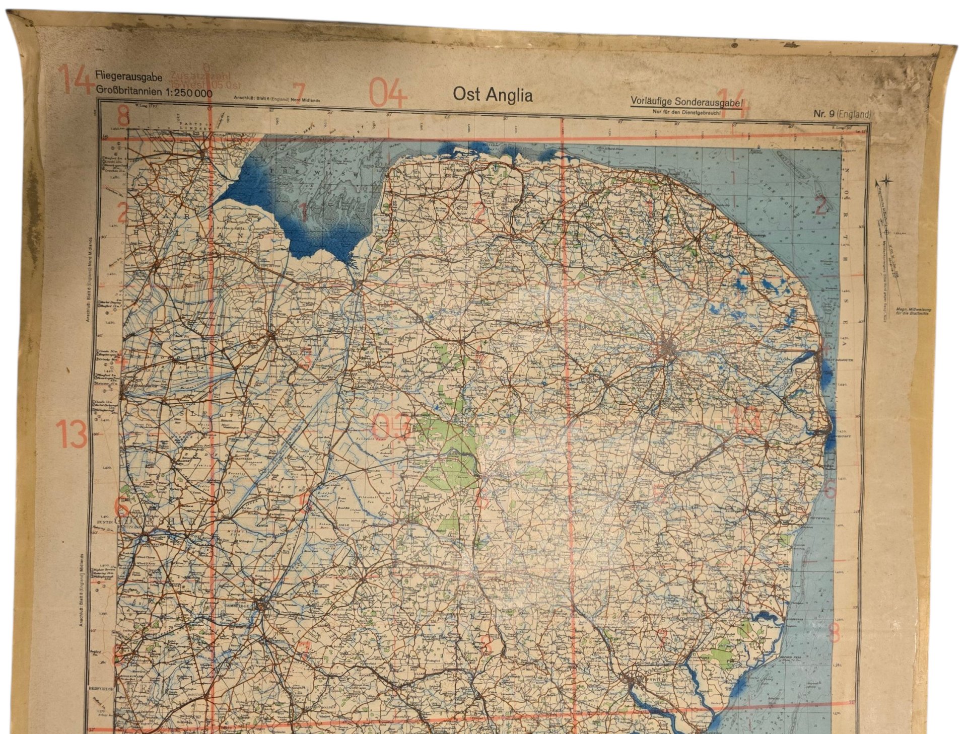 Original WW2 German Luftwaffe Map - Fliegerausgabe Great Britain England Nr. 9, Ost Anglia (1940) — image 2