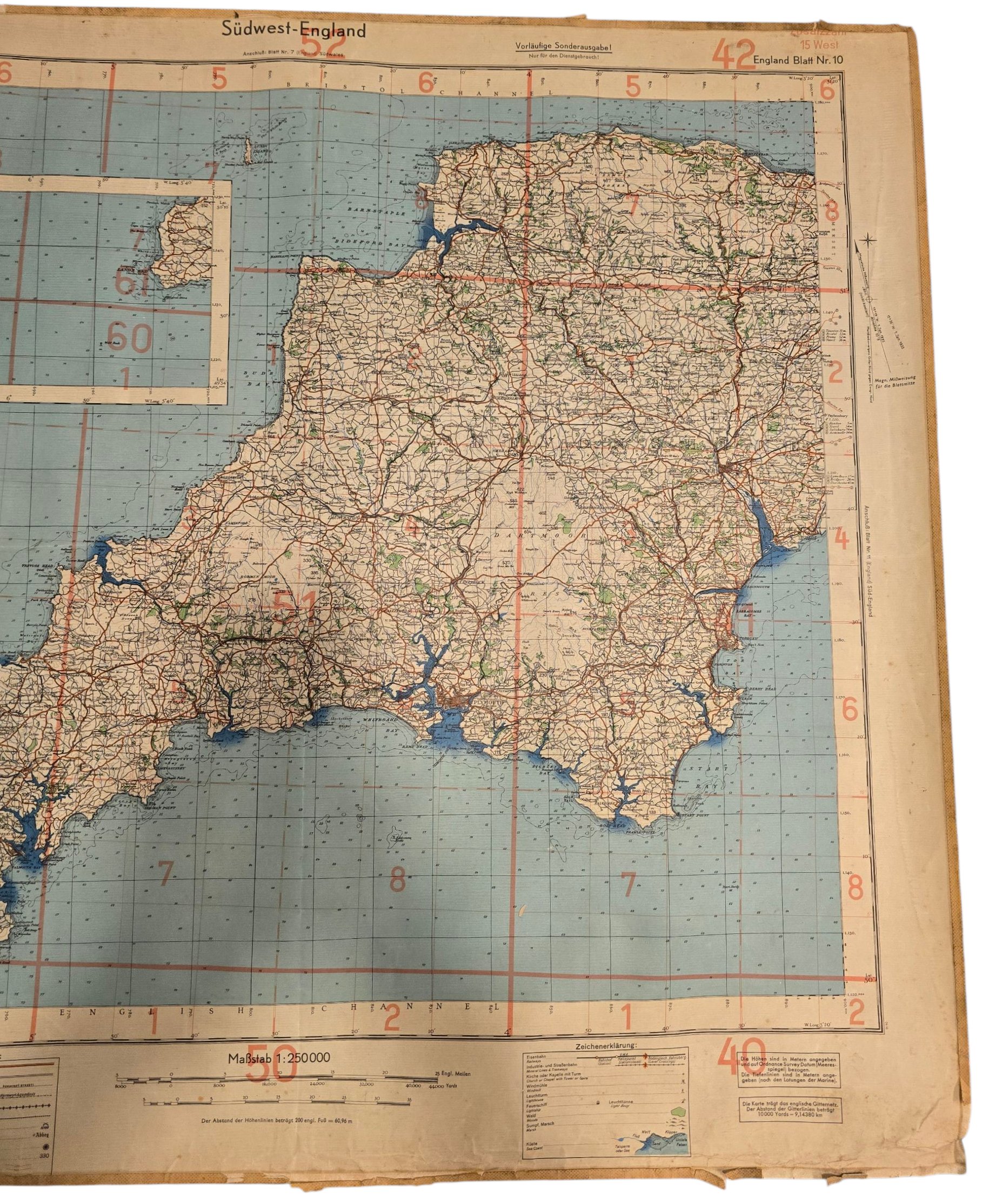 Original WW2 German Luftwaffe Map - Fliegerausgabe Great Britain England Nr. 10, Südwest-England (1940) — image 3