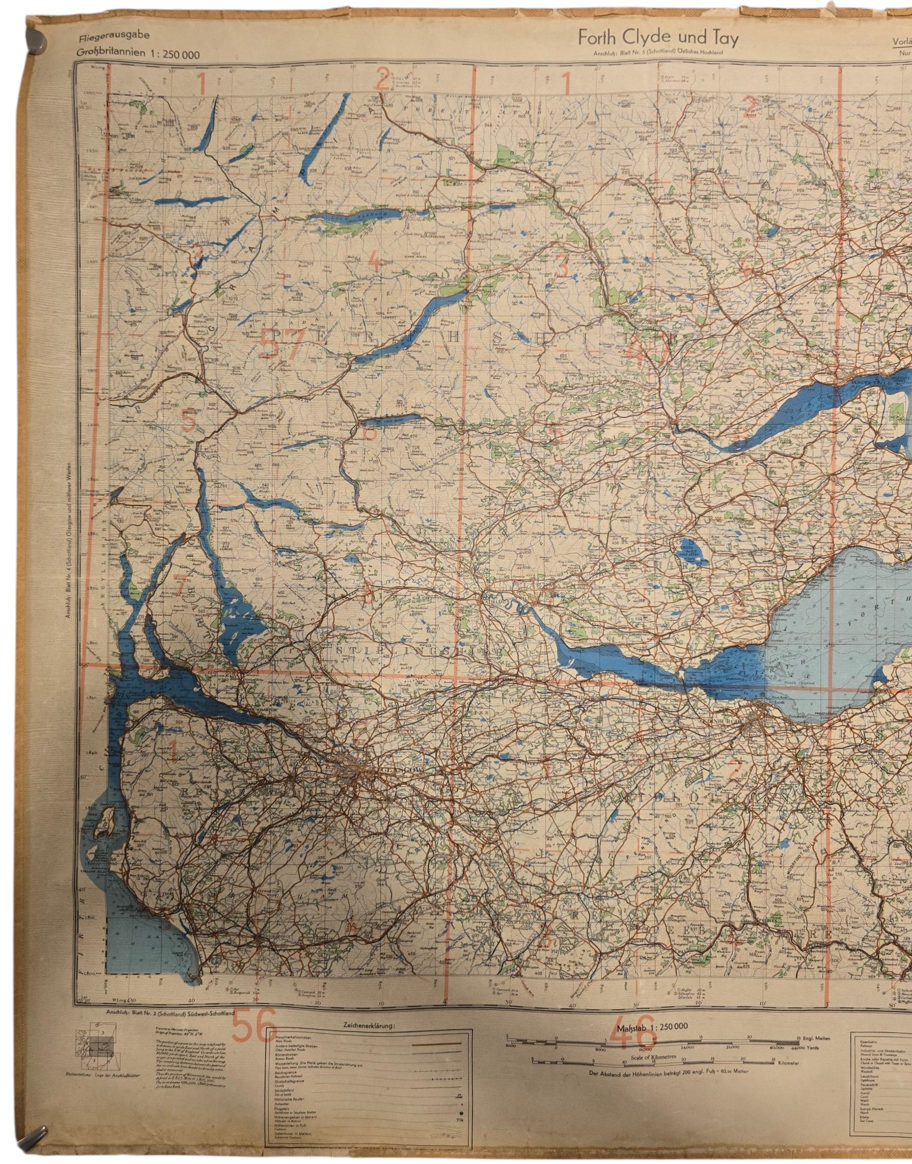 Original WW2 German Luftwaffe Map - Fliegerausgabe Schottland Nr. 3, Forth Clyde und Tay, Scotland (1940) — image 2