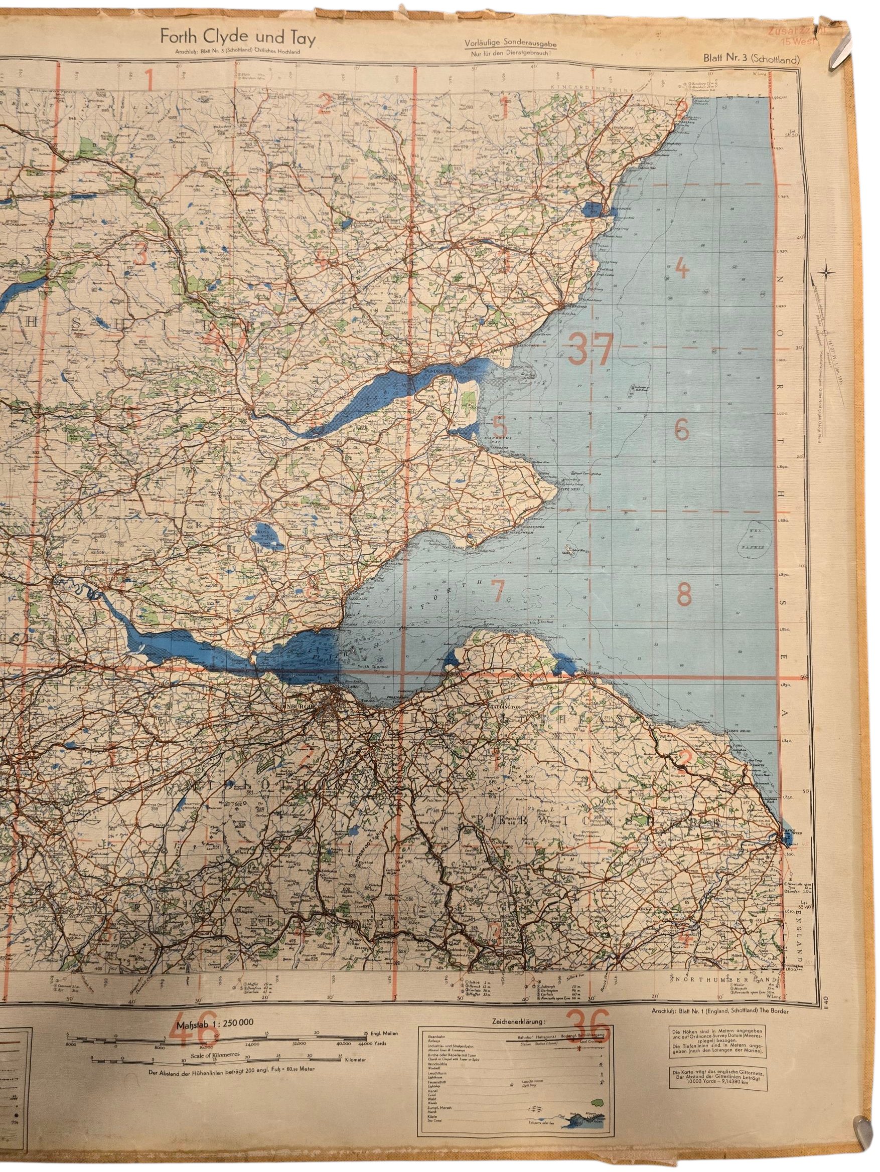 Original WW2 German Luftwaffe Map - Fliegerausgabe Schottland Nr. 3, Forth Clyde und Tay, Scotland (1940) — image 3