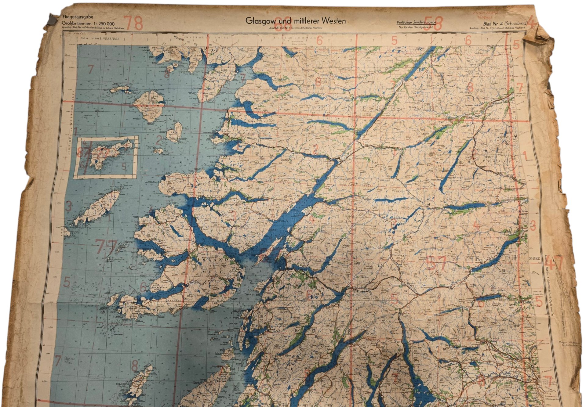 Original WW2 German Luftwaffe Map - Fliegerausgabe Schottland Nr. 4, Glasgow und mittlerer Westen, Scotland (1940) — image 2