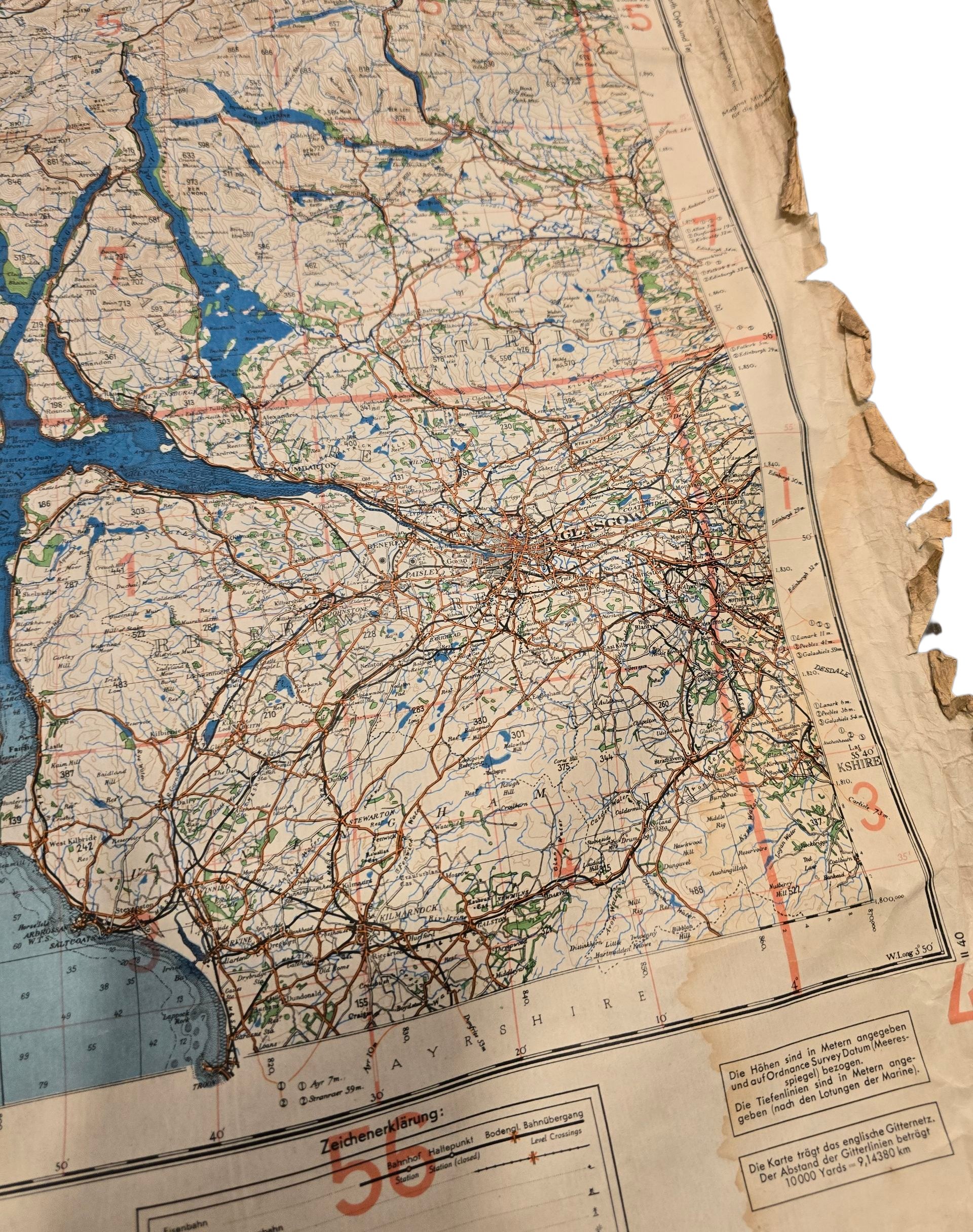 Original WW2 German Luftwaffe Map - Fliegerausgabe Schottland Nr. 4, Glasgow und mittlerer Westen, Scotland (1940) — image 5