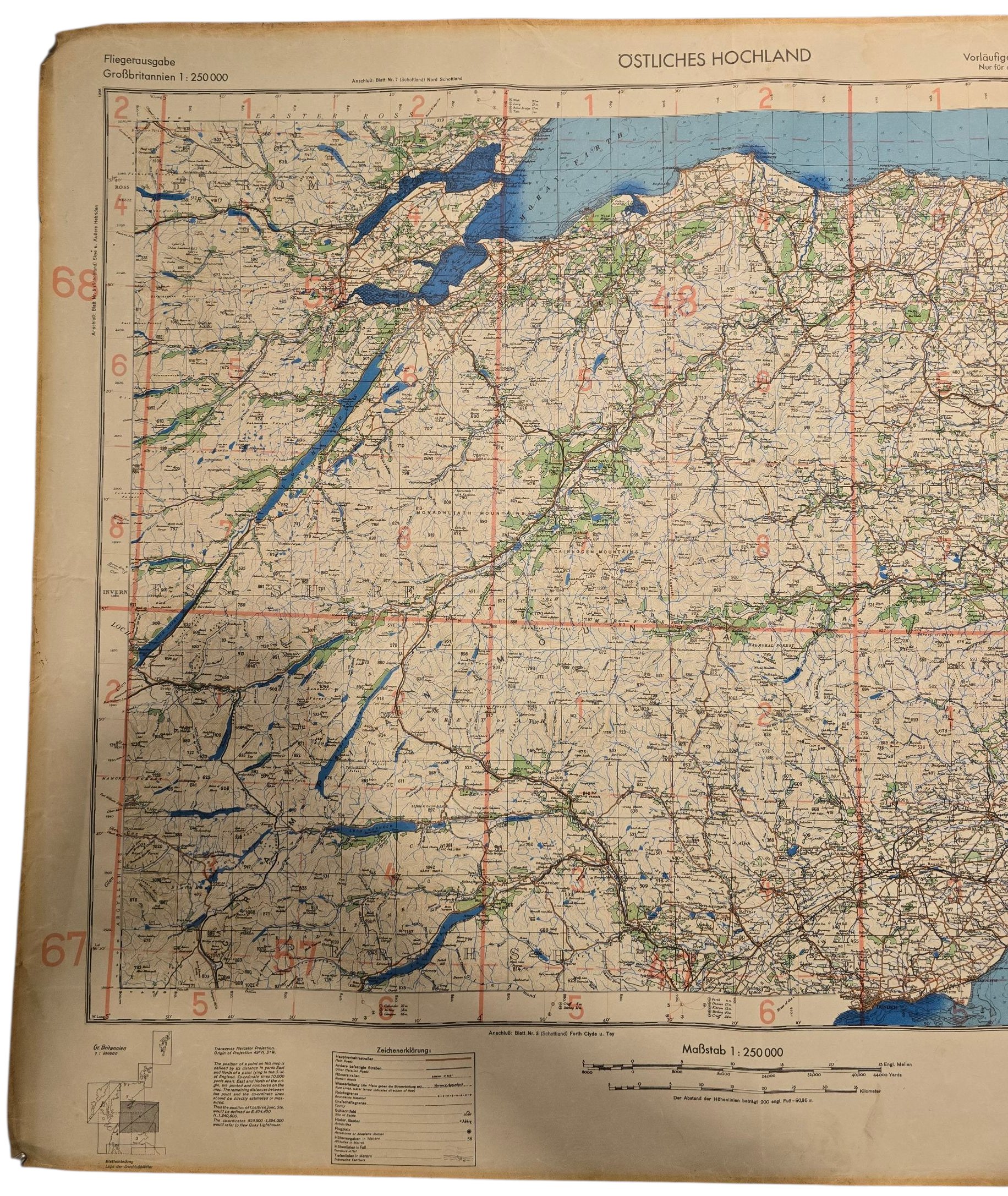 Original WW2 German Luftwaffe Map - Fliegerausgabe Schottland Nr. 5, Östliches Hochland, Scotland (1940) — image 2