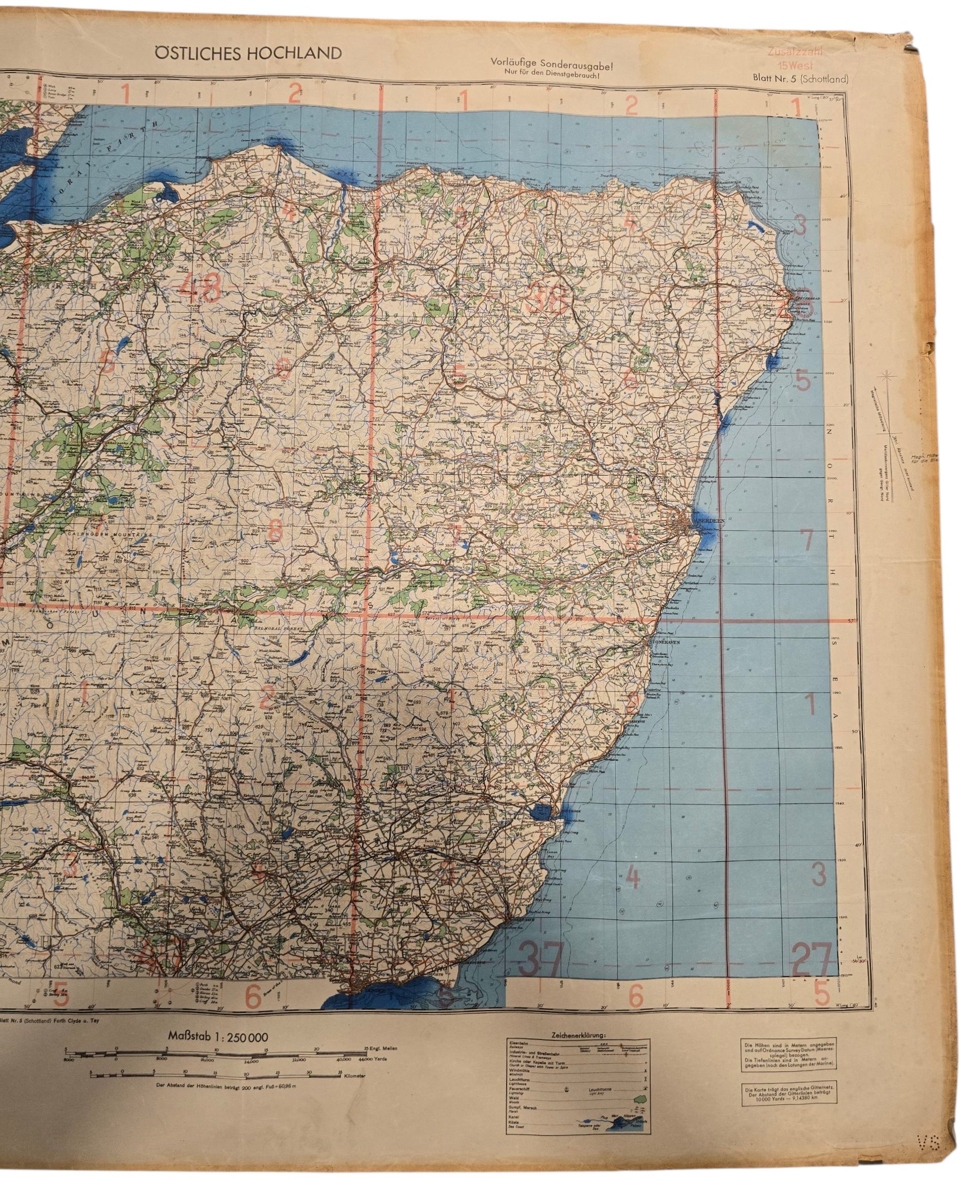 Original WW2 German Luftwaffe Map - Fliegerausgabe Schottland Nr. 5, Östliches Hochland, Scotland (1940) — image 3