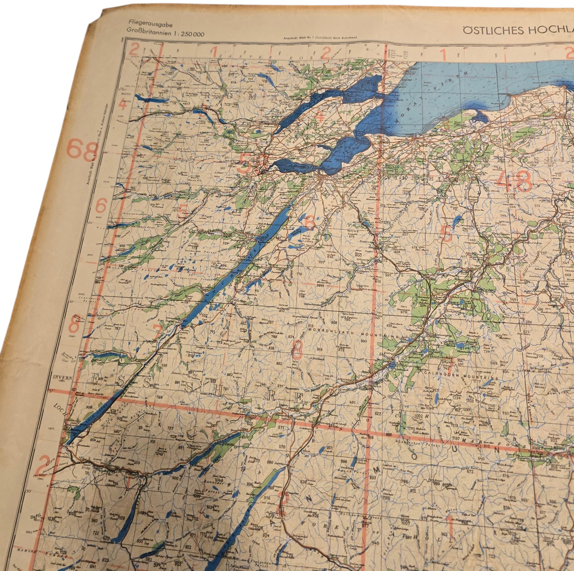 Original WW2 German Luftwaffe Map - Fliegerausgabe Schottland Nr. 5, Östliches Hochland, Scotland (1940) — image 5