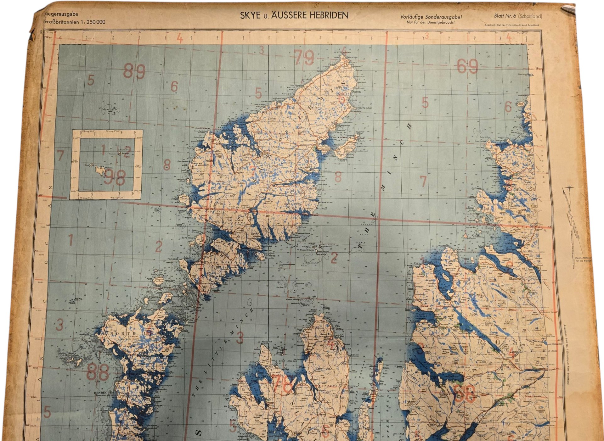 Original WW2 German Luftwaffe Map - Fliegerausgabe Schottland Nr. 6, Skye u. Äussere Herbriden, Scotland (1940) — image 2