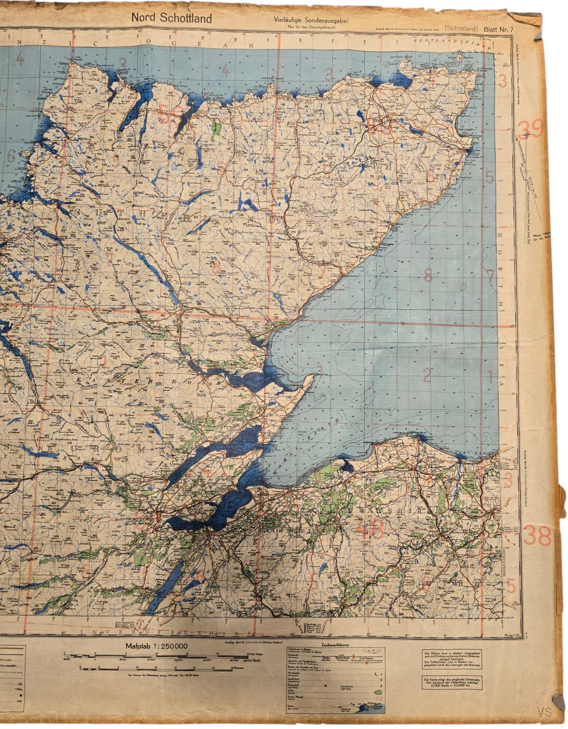 Original WW2 German Luftwaffe Map - Fliegerausgabe Schottland Nr. 7, Nord Schottland, Scotland (1939) — image 3