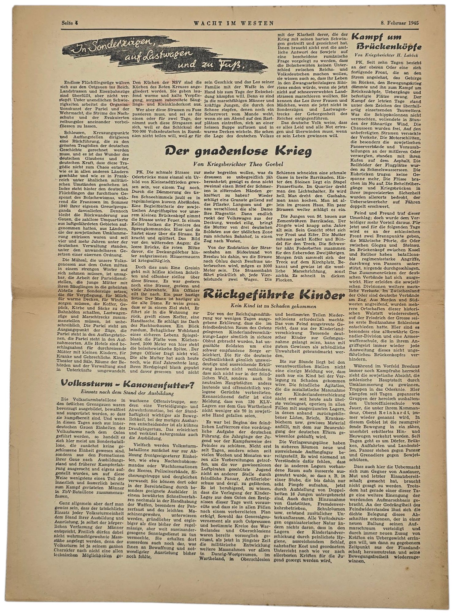Original WW2 German Newspaper - Wacht im Westen, Frontzeitung Nr. 131, 8th of February (1945) — image 3